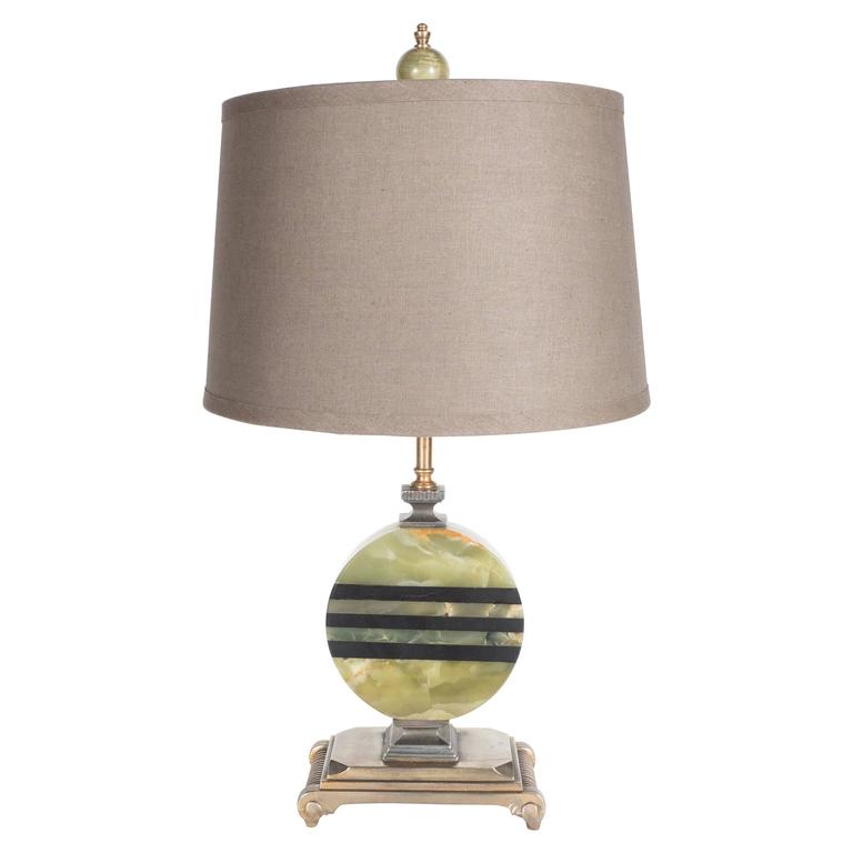 Art Deco Skyscraper Table Lamp in Green Onyx and Gilded Bronze