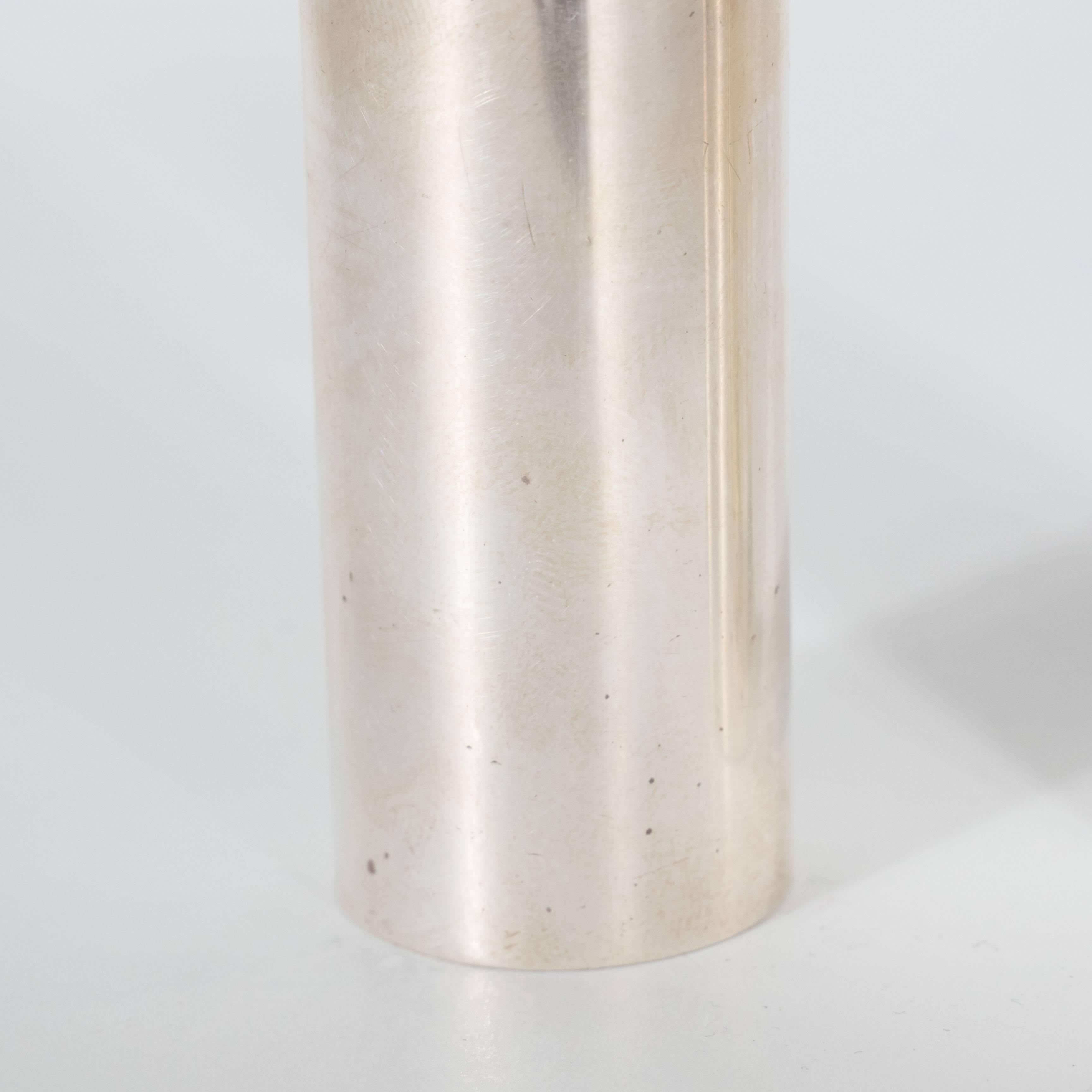 Late 20th Century Mid-Century Modernist Brutalist Sterling and Gilt Salt and Pepper Grinders