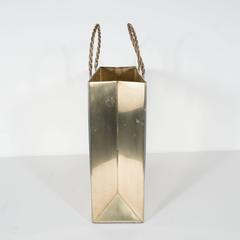 Mid-Century Modern Shopping Bag Magazine Holder in Polished Brass, circa 1970