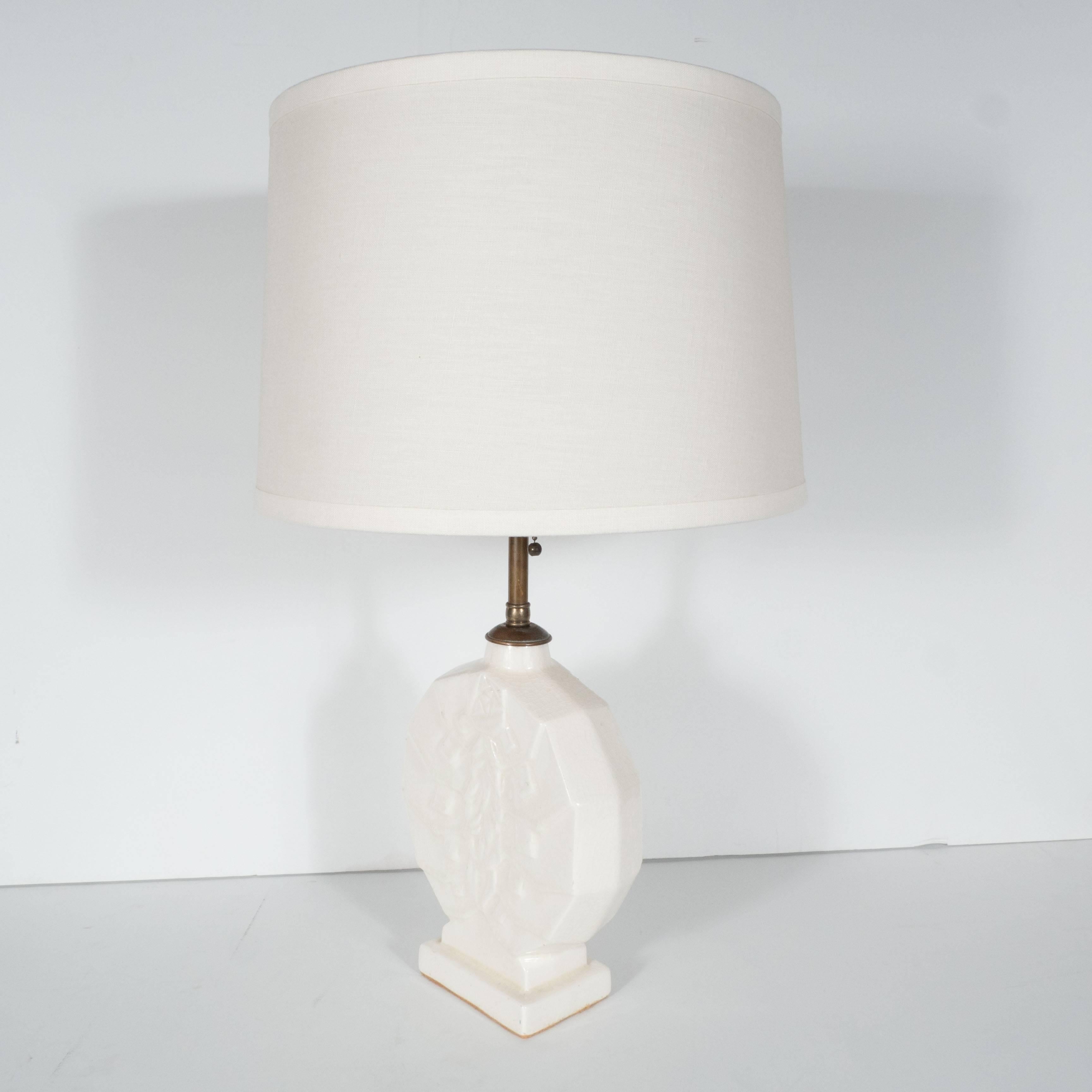 French, Art Deco Table Lamp in the Style of Primavera in Crackled Crazed Ceramic In Excellent Condition In New York, NY