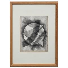 Futurist Abstract Drawing "Fortunate 98" in Pencil and Charcoal, 1997