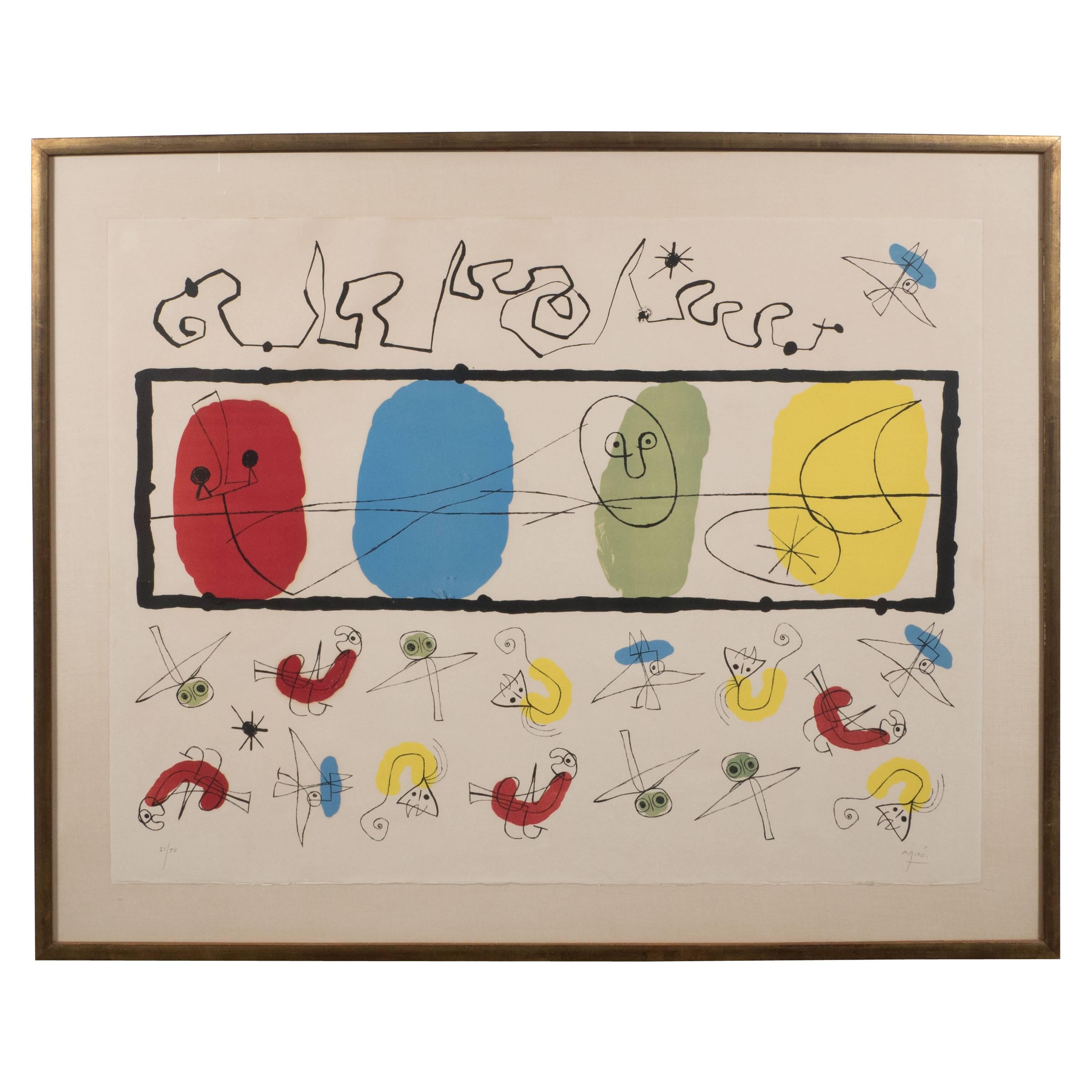 Joan Miro "the Birds" 'M. 241' Lithograph Printed in Colors, 1956