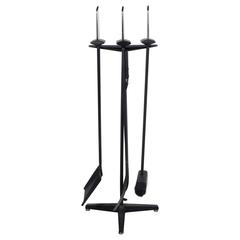 Mid Century Modern Five Piece Chrome Fire Place Tool Set For Sale