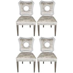 Documented Regency Set of Four Silver-Gilt Wood Dining Chairs by James Mont