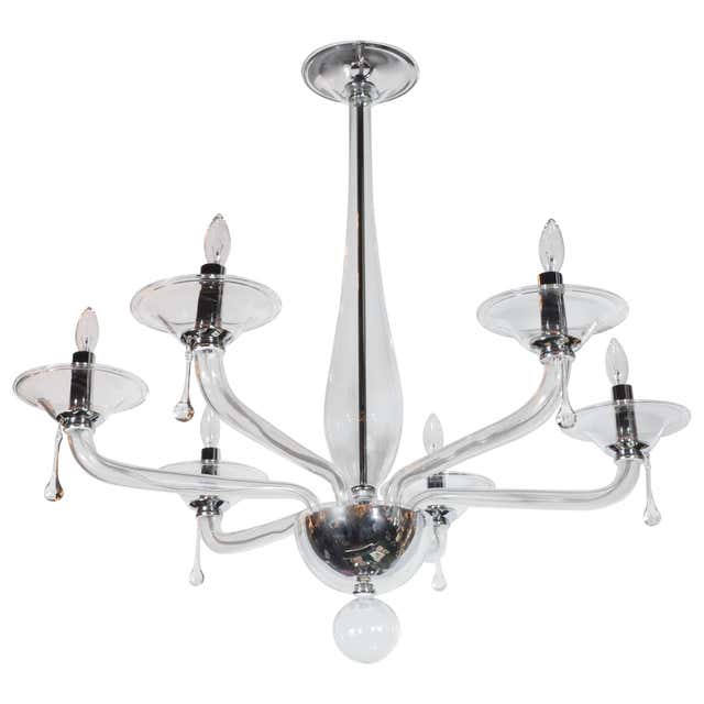 Mid Century Black and Clear Murano Glass Chandelier at 1stdibs
