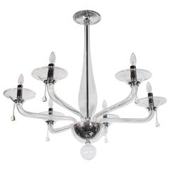 Mid-Century Handblown Six-Arm Murano Chandelier in Clear Glass 11
