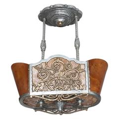 Art Deco Oval Chandelier in Mica, Bakelite and Polished Aluminum and Brass 11