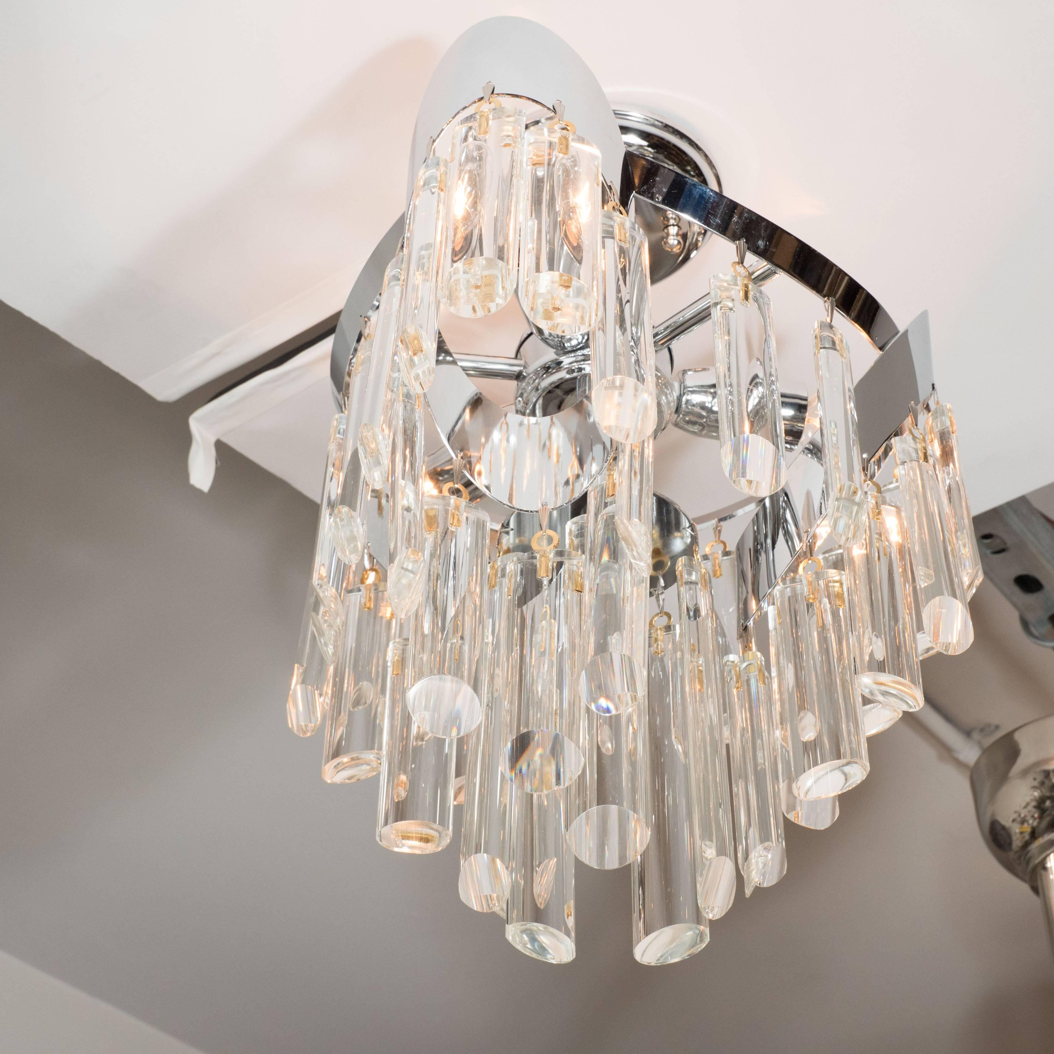 Mid-Century Modern Nickel Chandelier with Bias Cut Crystal Rods by Lobmeyr In Excellent Condition In New York, NY