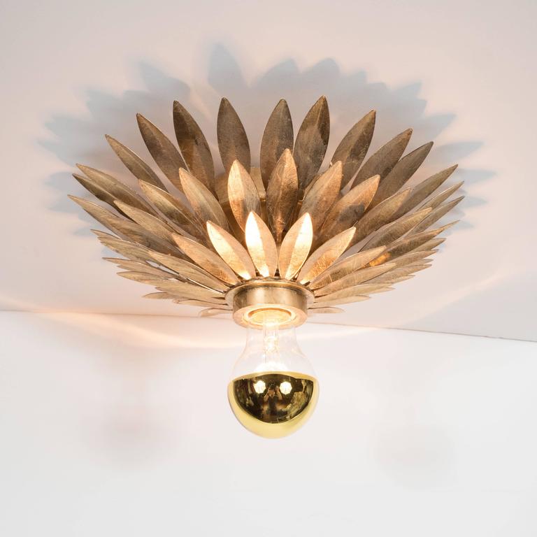Hollywood Regency Gilded Brass Starburst Flush Mount Chandelier For Pair Of Hollywood Regency Gilded Brass Starburst Flush Mount Chandeliers Individual Leaves With Only Midrib
