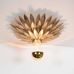 Hollywood Regency Gilded Brass Starburst Flush Mount Chandelier