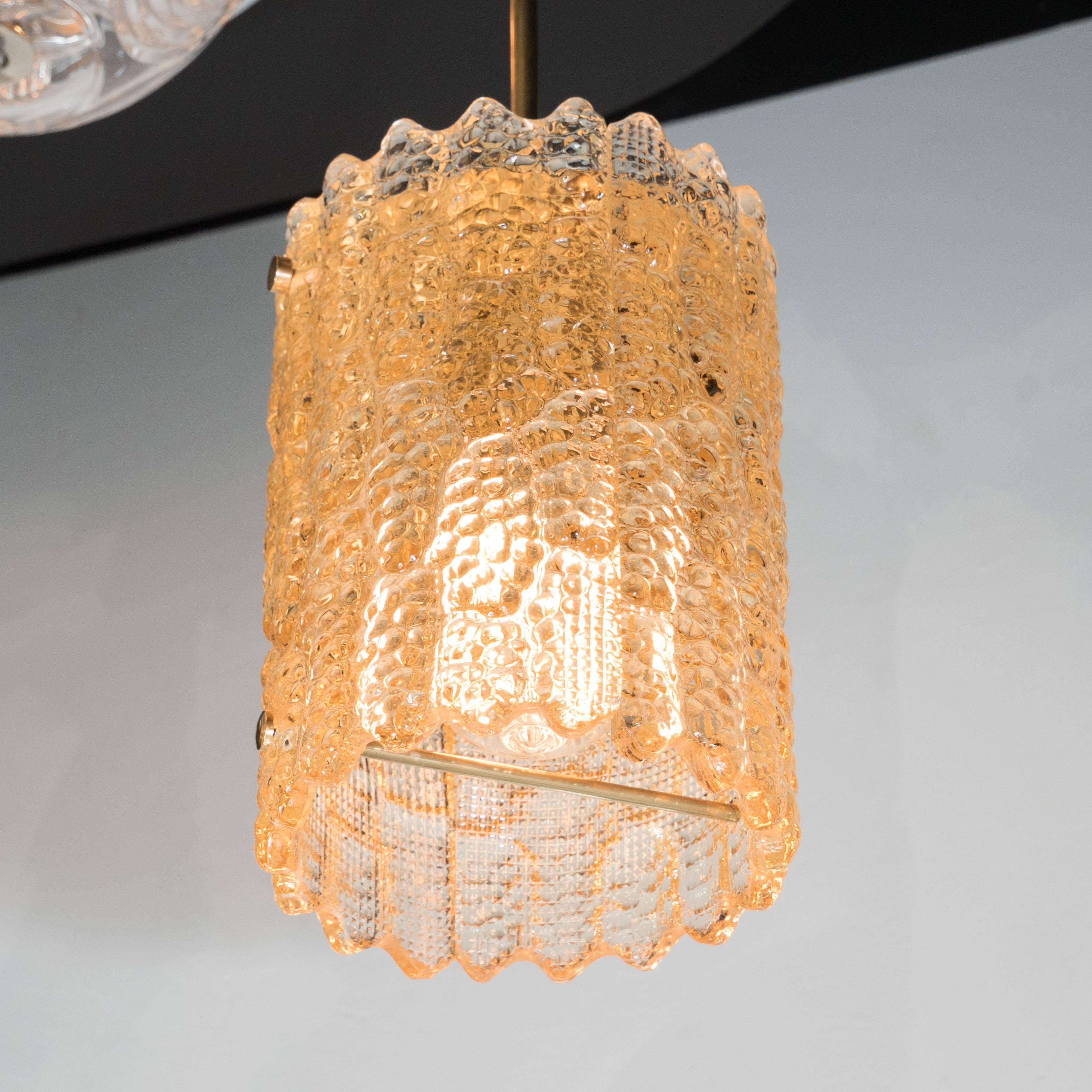 Mid-Century Textured Amber Glass Pendant by Carl Fagerlund for Orrefors In Excellent Condition In New York, NY