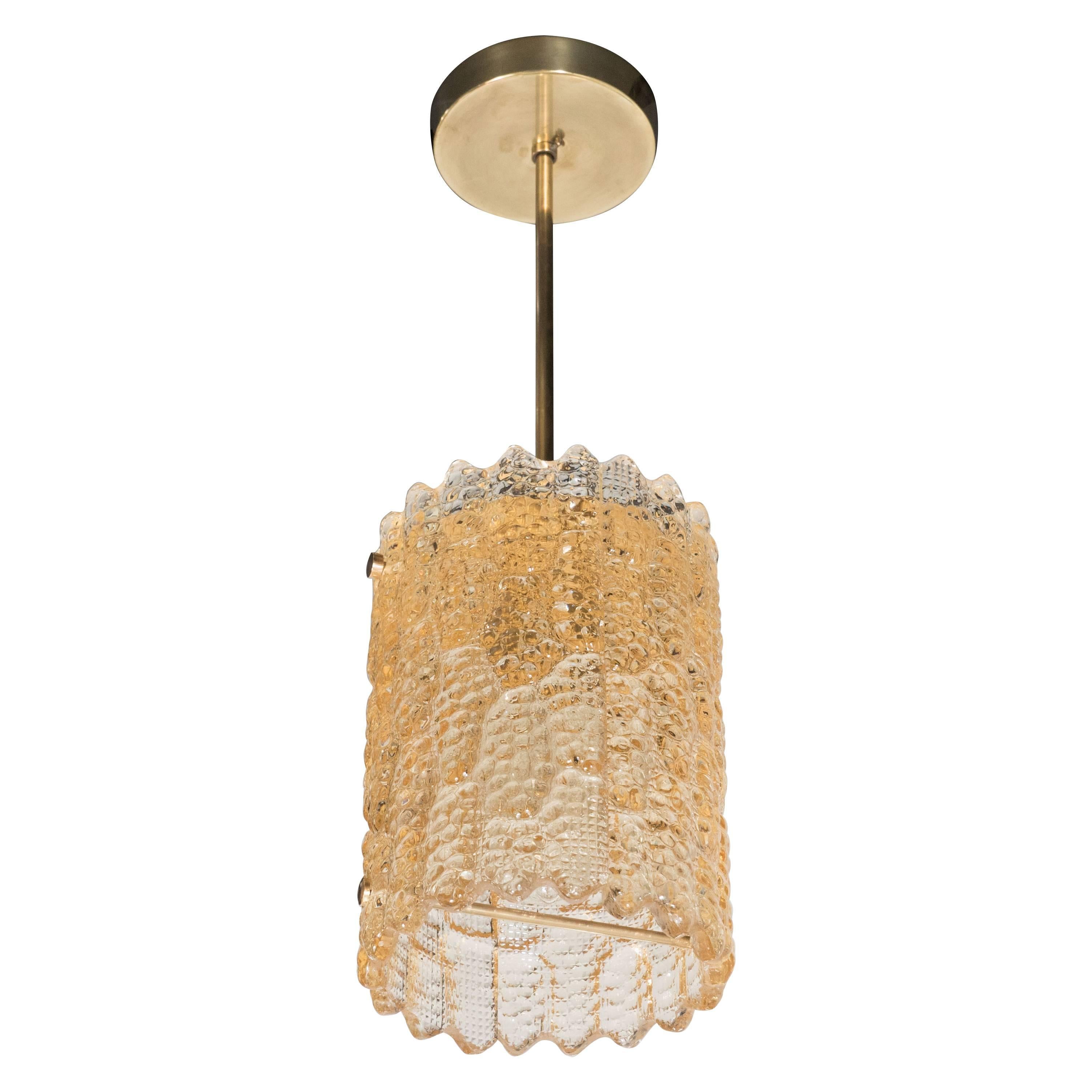 Mid-Century Textured Amber Glass Pendant by Carl Fagerlund for Orrefors