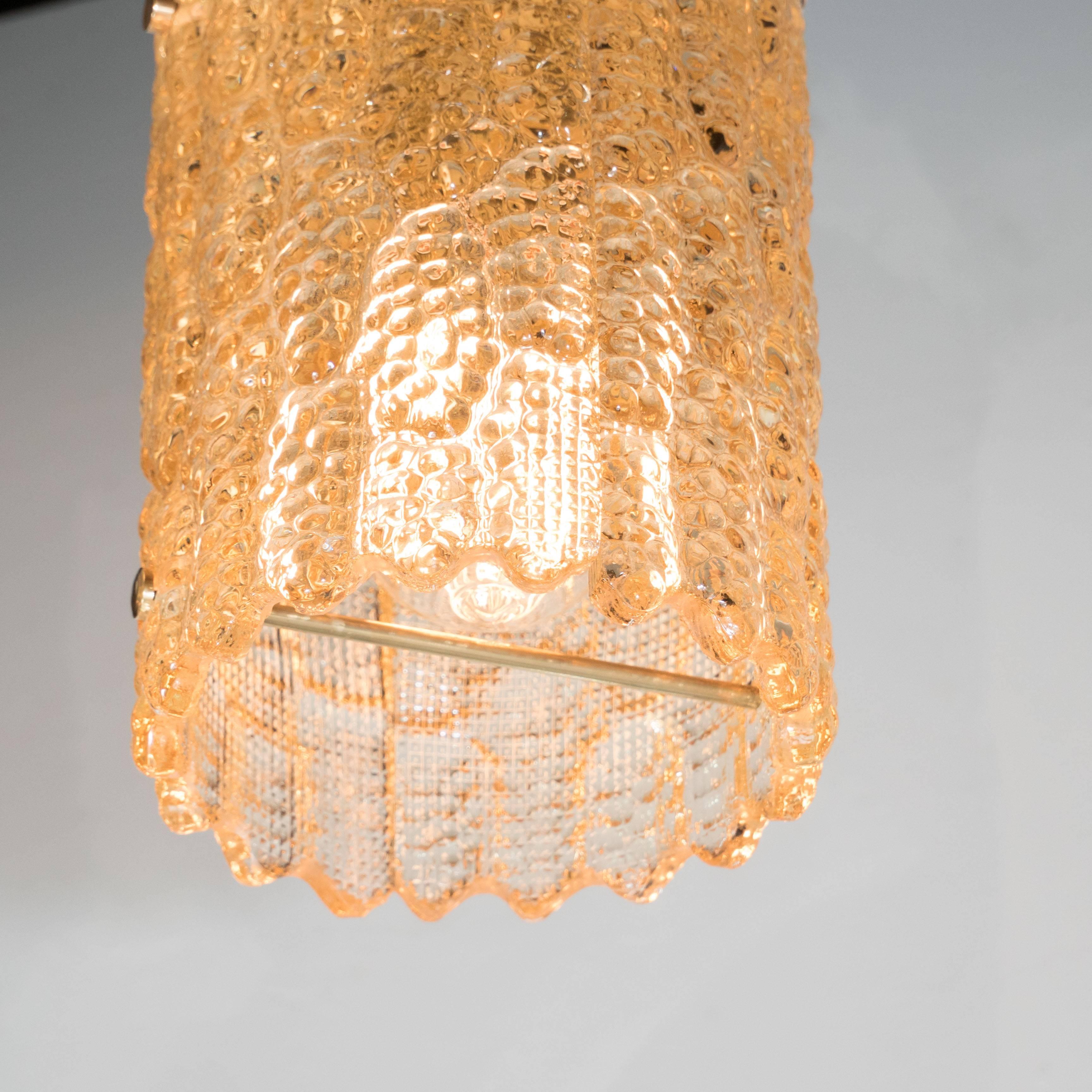 Swedish Mid-Century Textured Amber Glass Pendant by Carl Fagerlund for Orrefors