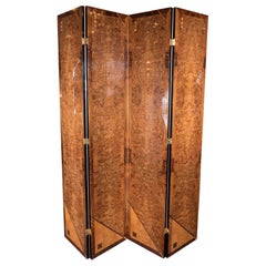 Art Deco Style Four Panel Screen in Burled Carpathian Elm with Geometric Shapes
