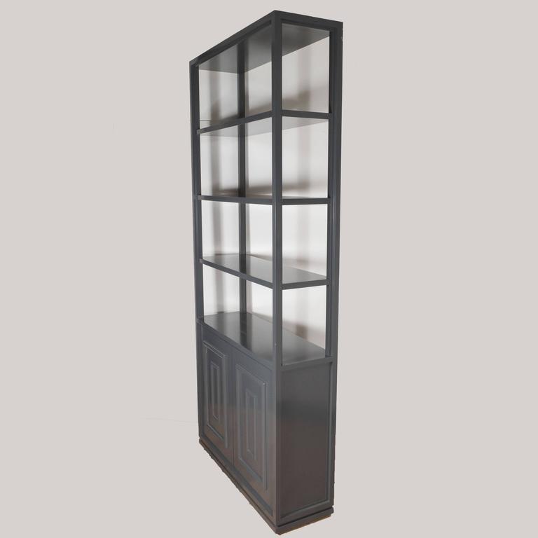 Pair of Custom Bookshelves/Étagères with in Lustrous Slate Grey Lacquer For Sale at 1stdibs