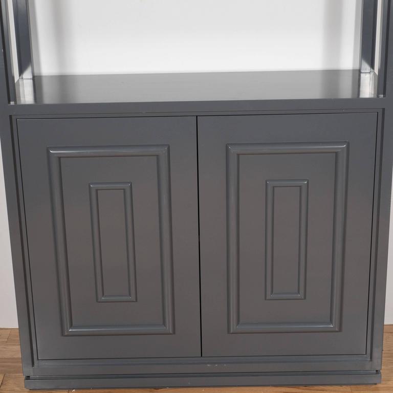 Pair of Custom Bookshelves/Étagères with in Lustrous Slate Grey Lacquer For Sale at 1stdibs