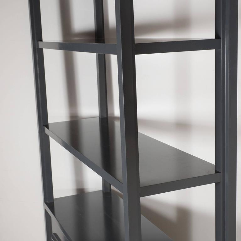 Pair of Custom Bookshelves/Étagères with in Lustrous Slate Grey Lacquer For Sale at 1stdibs
