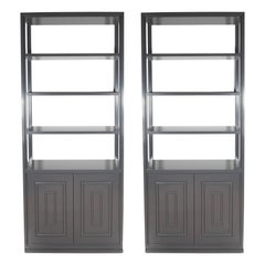 Pair of Custom Bookshelves/Étagères with Cabinets in Lustrous Slate Grey Lacquer