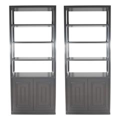 Pair of Custom Bookshelves or Etagere's with Cabinets in Grey Lacquer 10