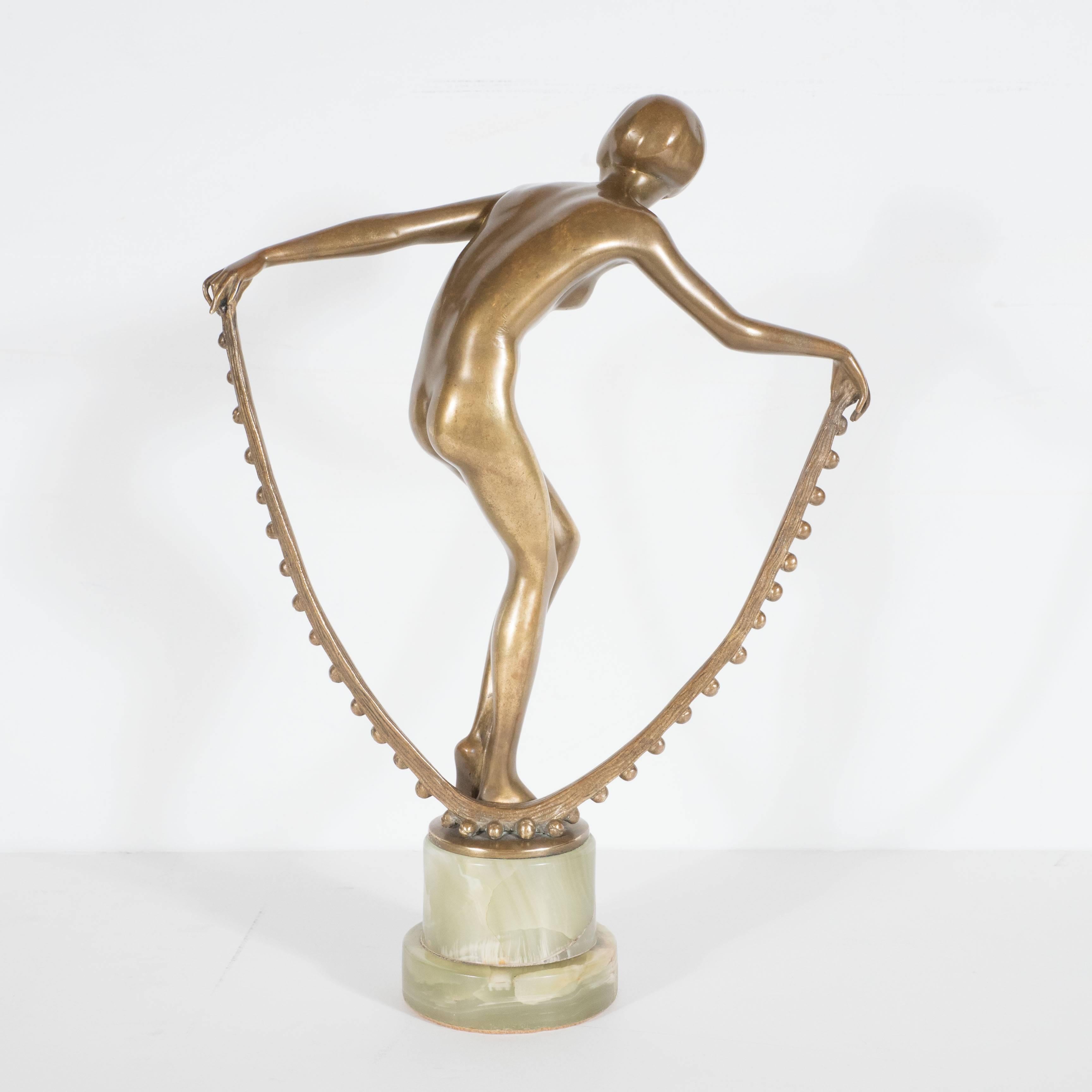 Art Deco Deco Dancer by Josef Lorenzl Gilt Bronze Sculpture on Onyx Base, Austrian, 1935