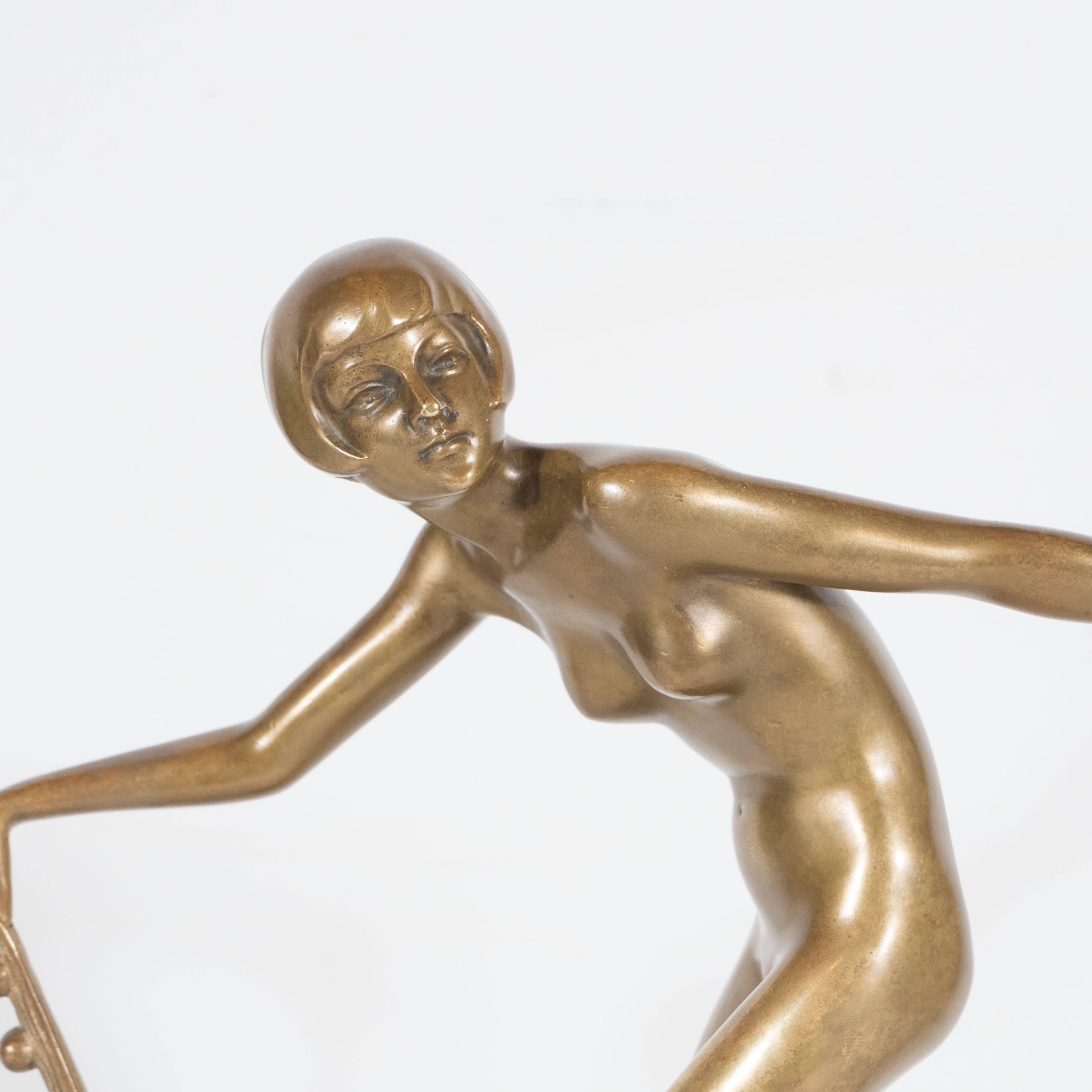 Deco Dancer by Josef Lorenzl Gilt Bronze Sculpture on Onyx Base, Austrian, 1935 1