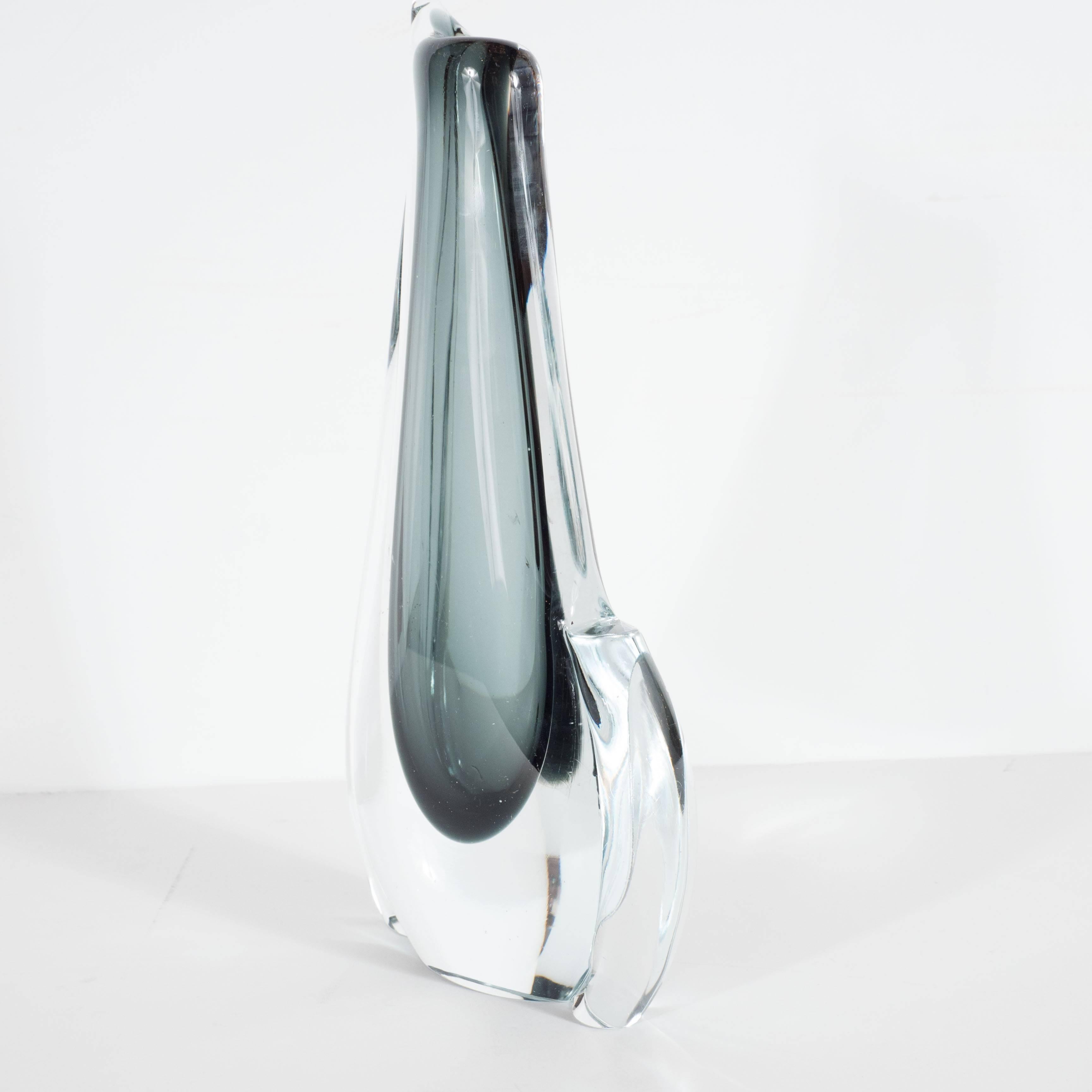 Italian Mid-Century Modern Organic Teardrop Vase by Sommerso Murano, Italy, circa 1960