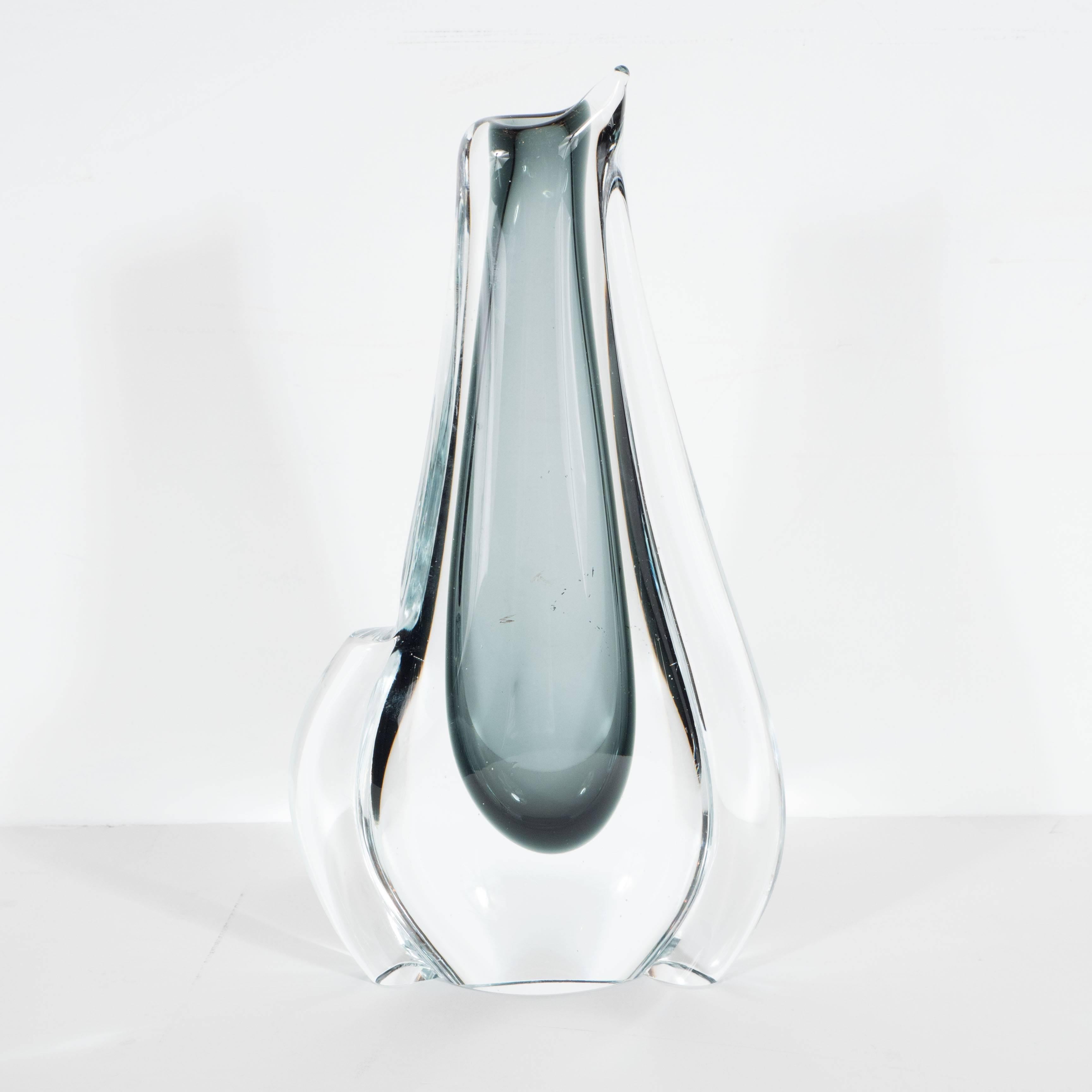 Mid-Century Modern Organic Teardrop Vase by Sommerso Murano, Italy, circa 1960 In Excellent Condition In New York, NY