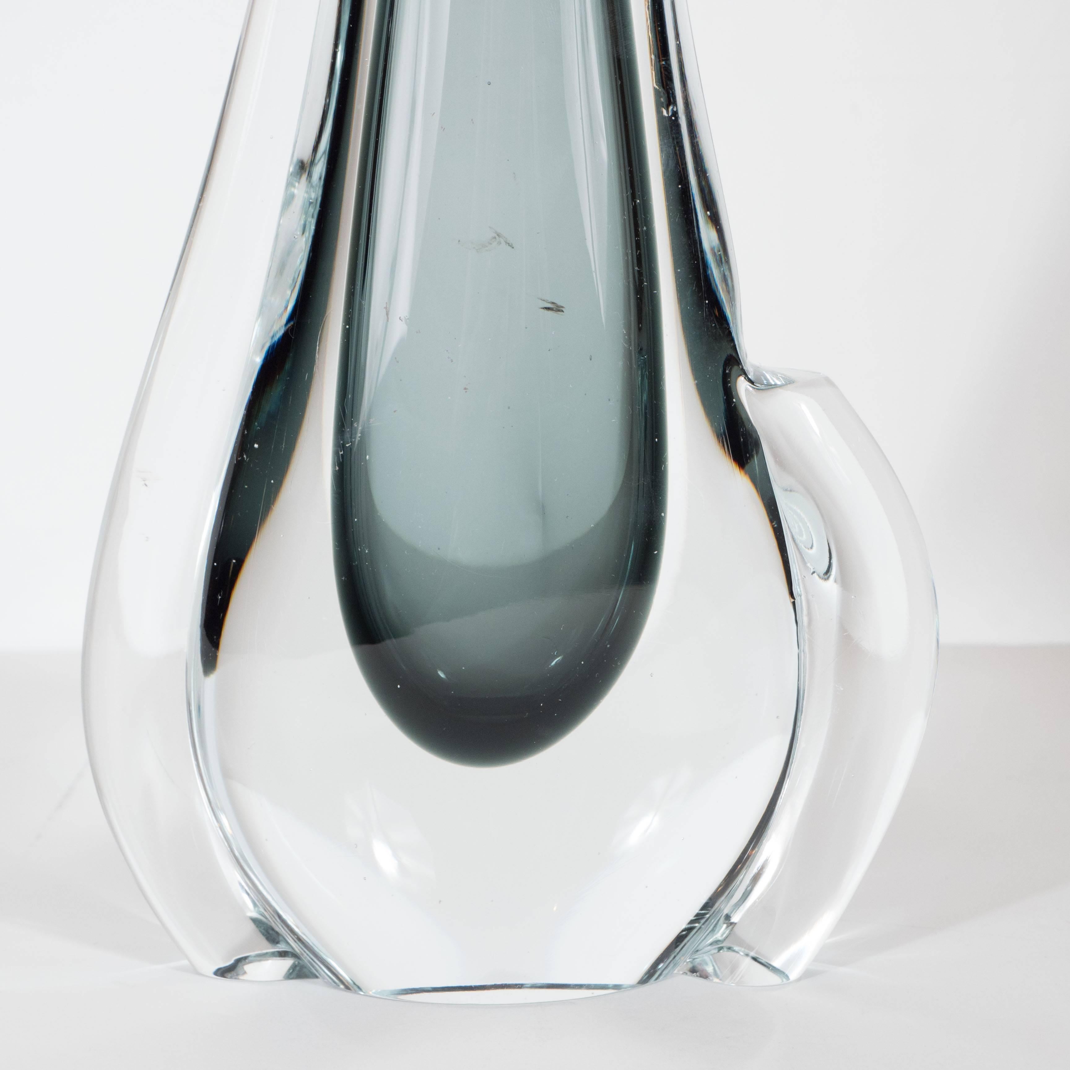 Murano Glass Mid-Century Modern Organic Teardrop Vase by Sommerso Murano, Italy, circa 1960