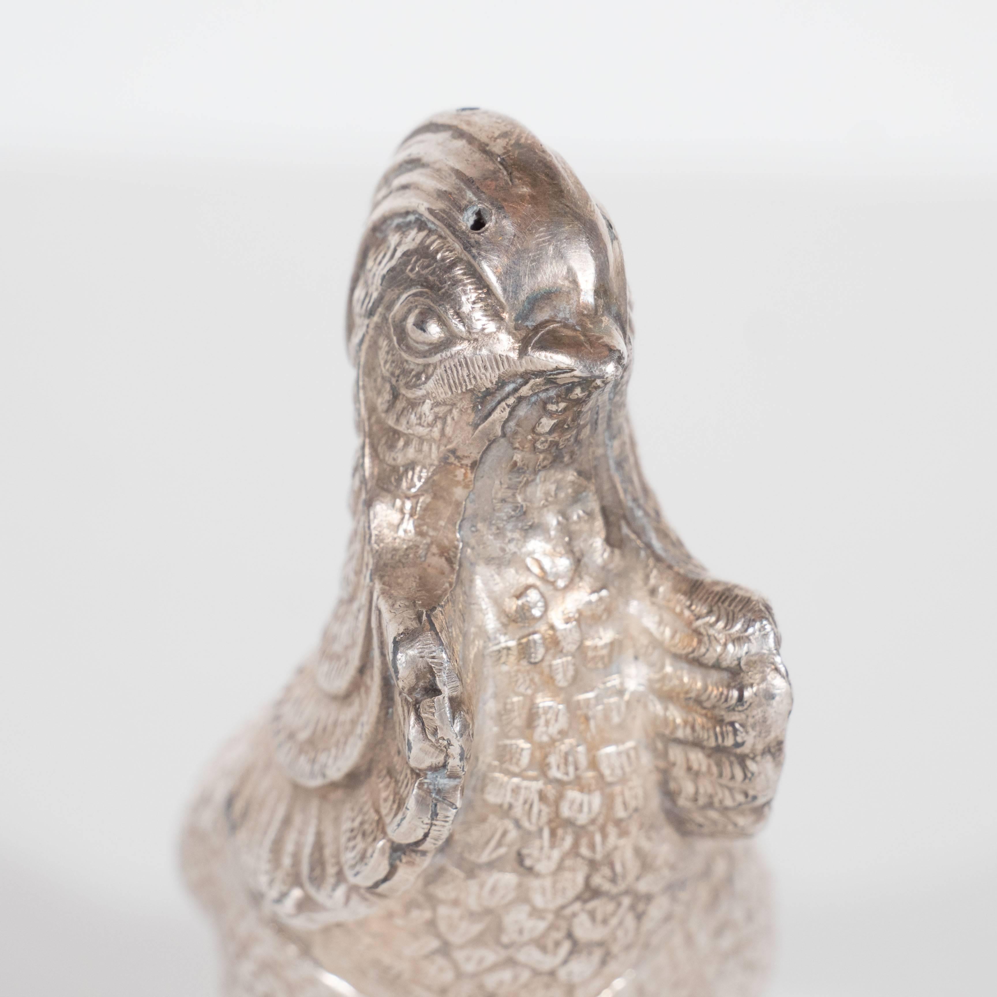 Mid-20th Century Pair of Art Deco Salt/Pepper  Shakers in Silver Plate Representing Exotic Birds