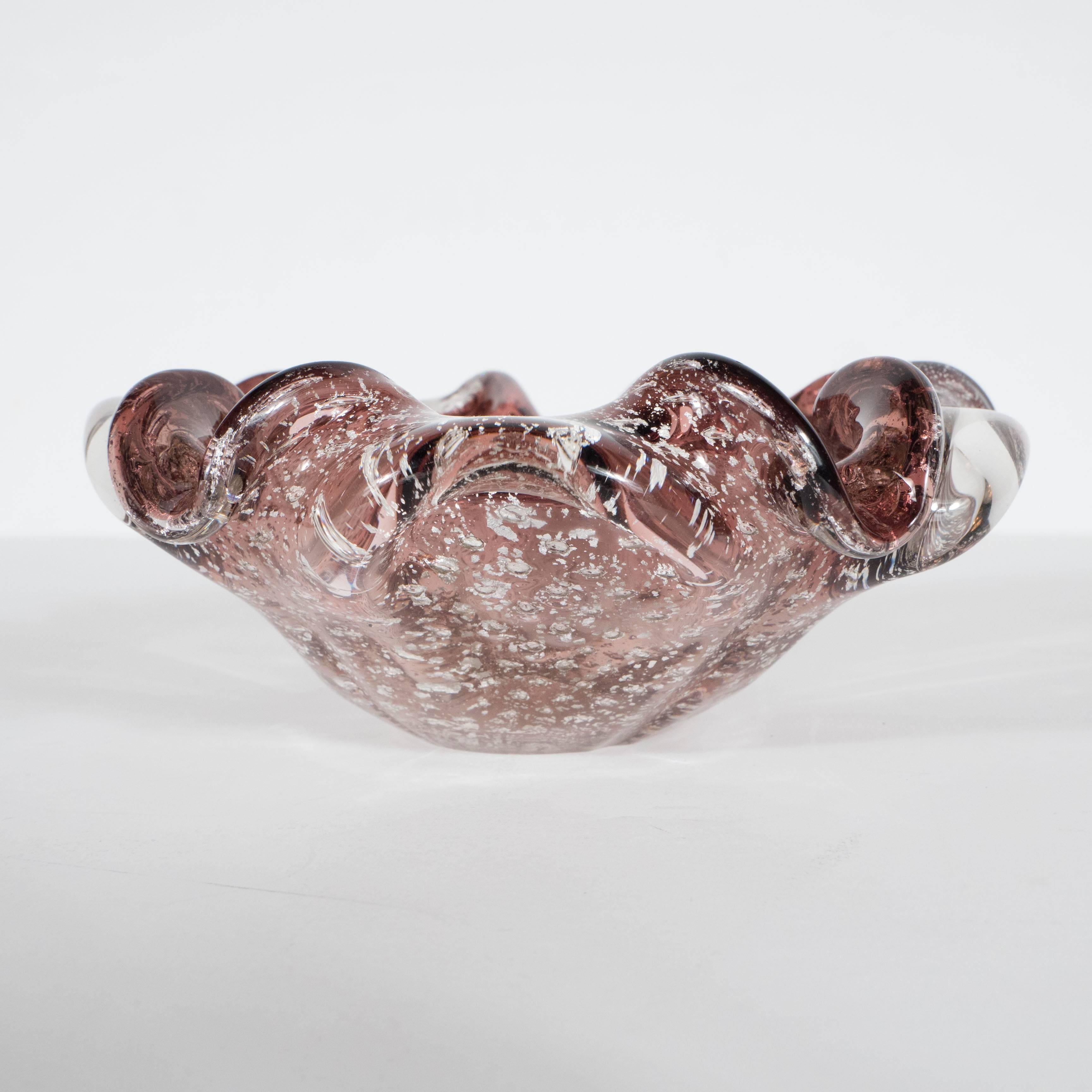 Italian Mid-Century Modern Striking Foliate Mauve Murano Bowl/Ashtray, Italy, circa 1950