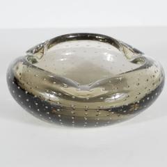 Mid-Century Modern Smoked Grey Murano Glass Bowl/Ashtray , Italy circa 1950