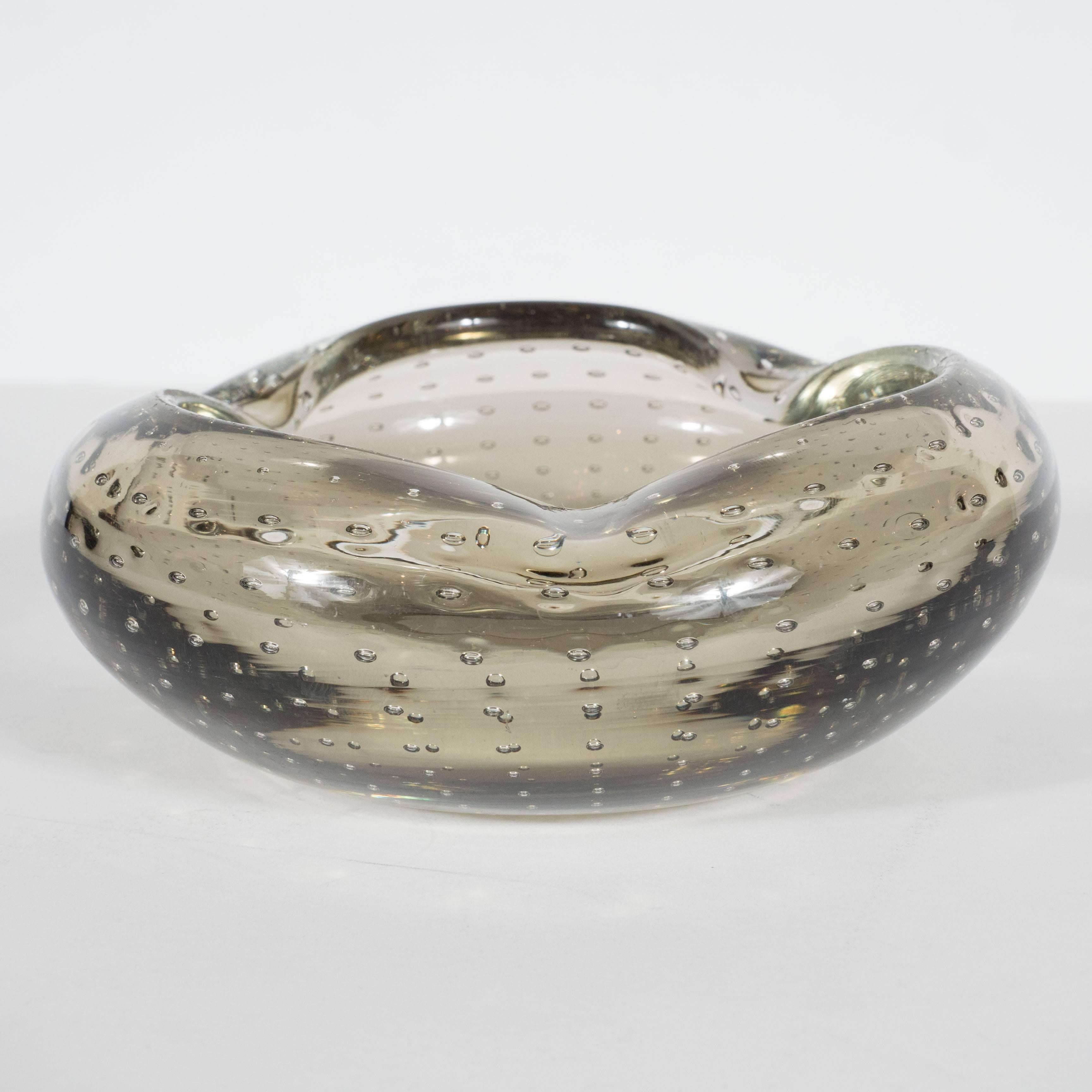 American Mid-Century Modern Smoked Grey Murano Glass Bowl/Ashtray , Italy circa 1950