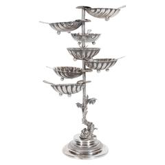 Elegant Seven Unit Table Salt Seller Set in Sterling Silver on Stand, circa 1900