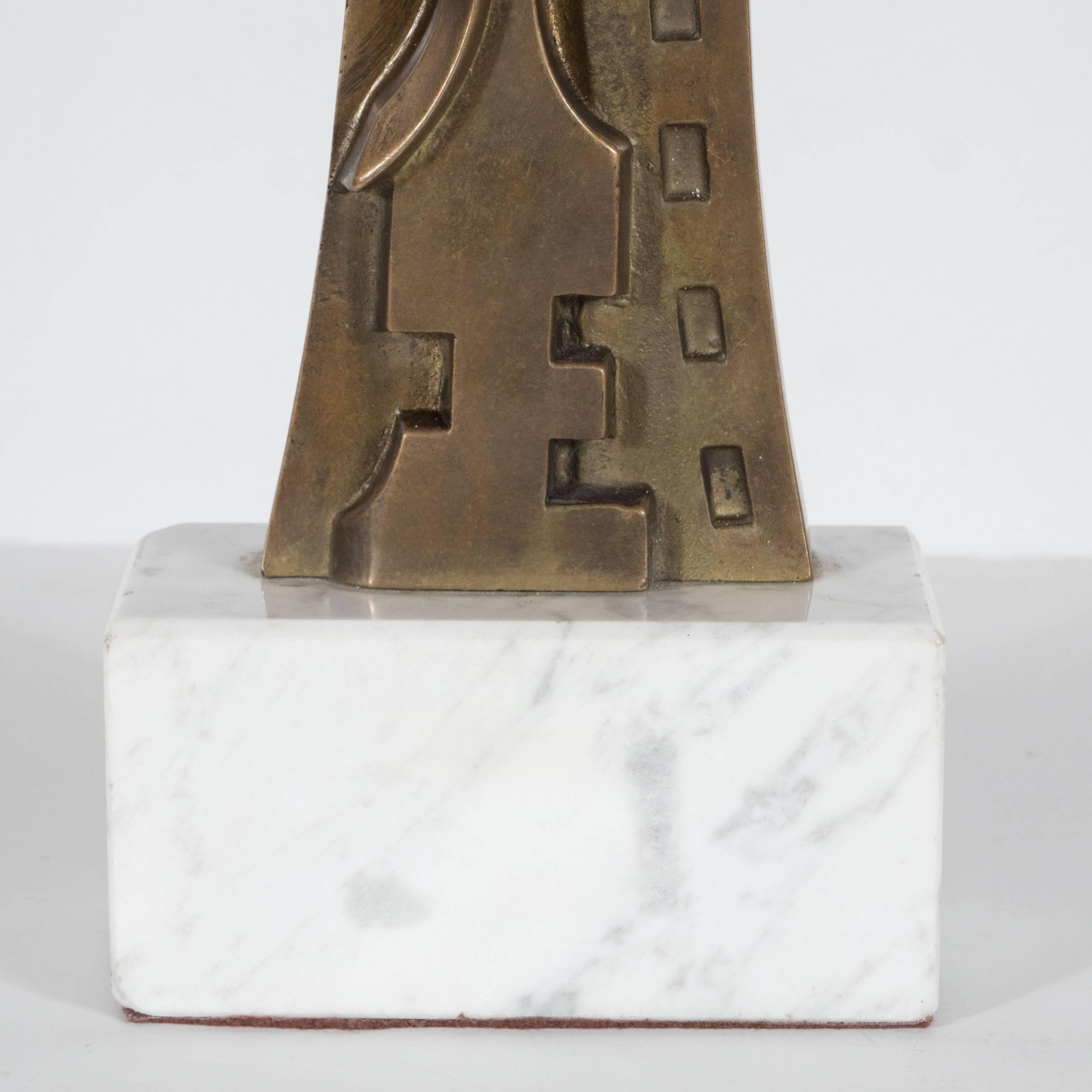 Italian Mid-Century Modern Sculpture in Patinated Bronze and Marble by S. Monachesi  For Sale