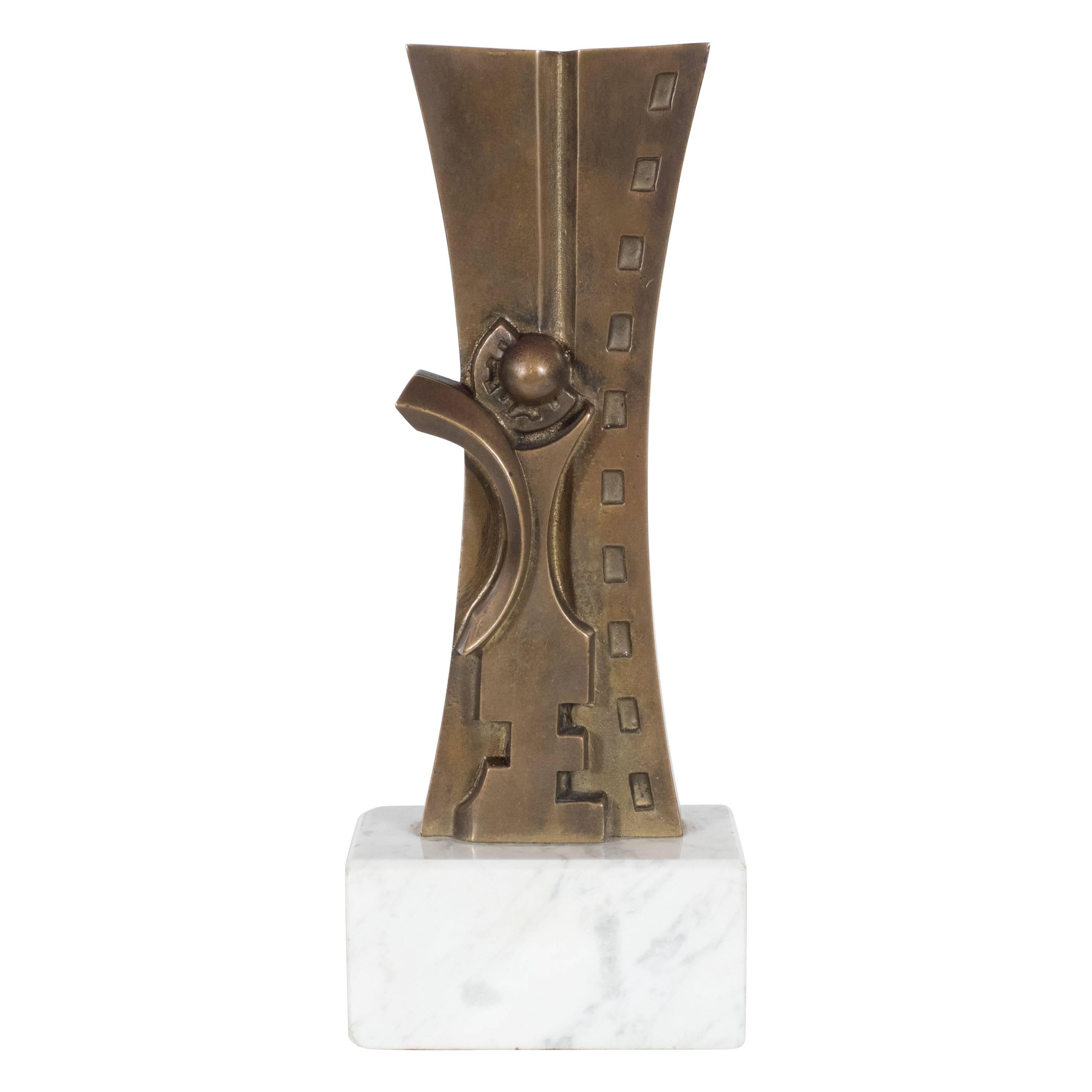 Mid-Century Modern Sculpture in Patinated Bronze and Marble by S. Monachesi 