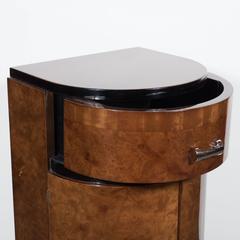 Pair of Art Deco Streamlined Machine Age Nightstands in Burled Walnut