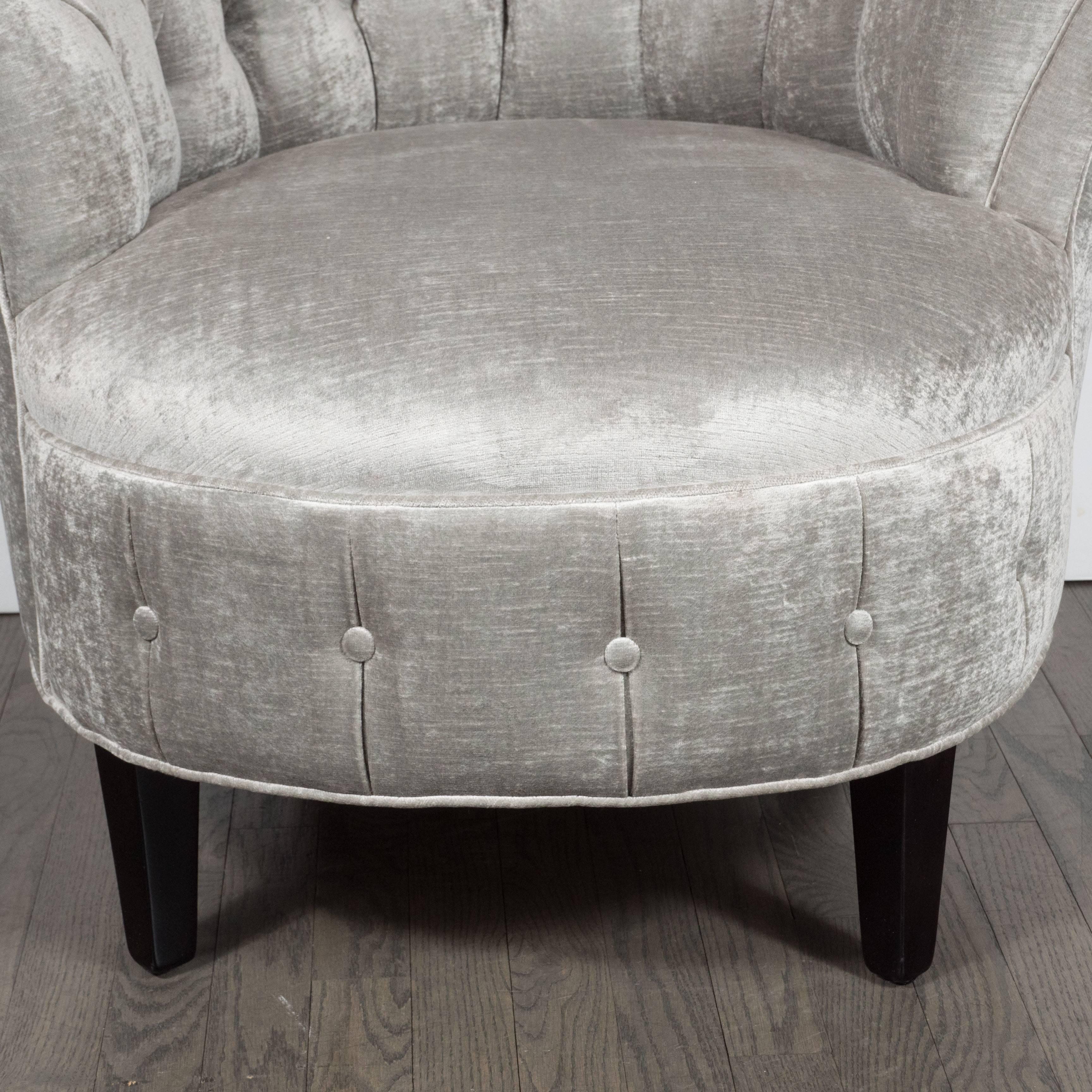 1940s Hollywood Regency Asymmetrical Tufted Chair in Platinum Velvet 1