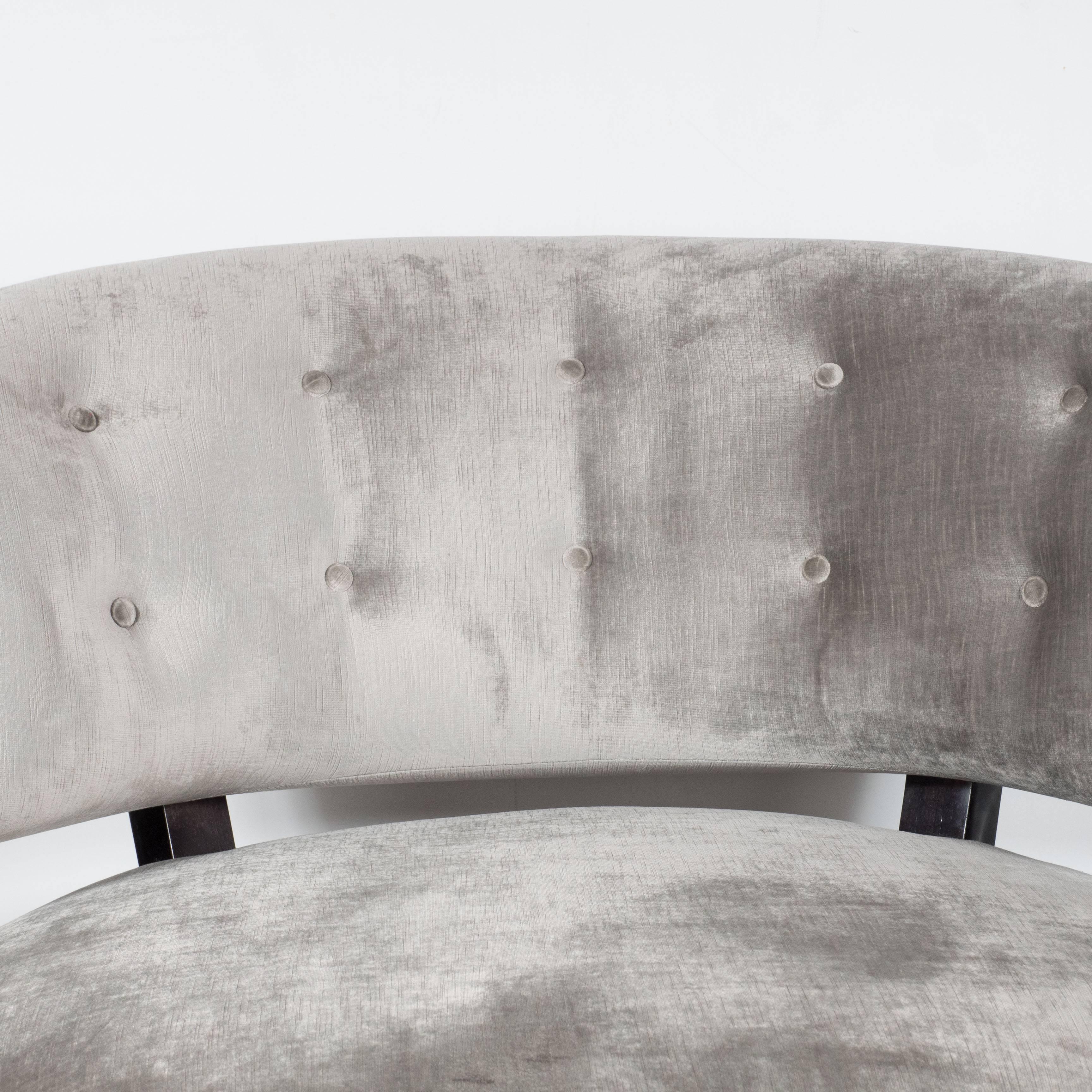Pair of Art Deco Round Slipper Chairs in Smoked Platinum Velvet by Gilbert Rohde 2