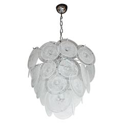 Modernist Vistosi Style Chandelier in Chrome and Textured Murano Glass Discs 10