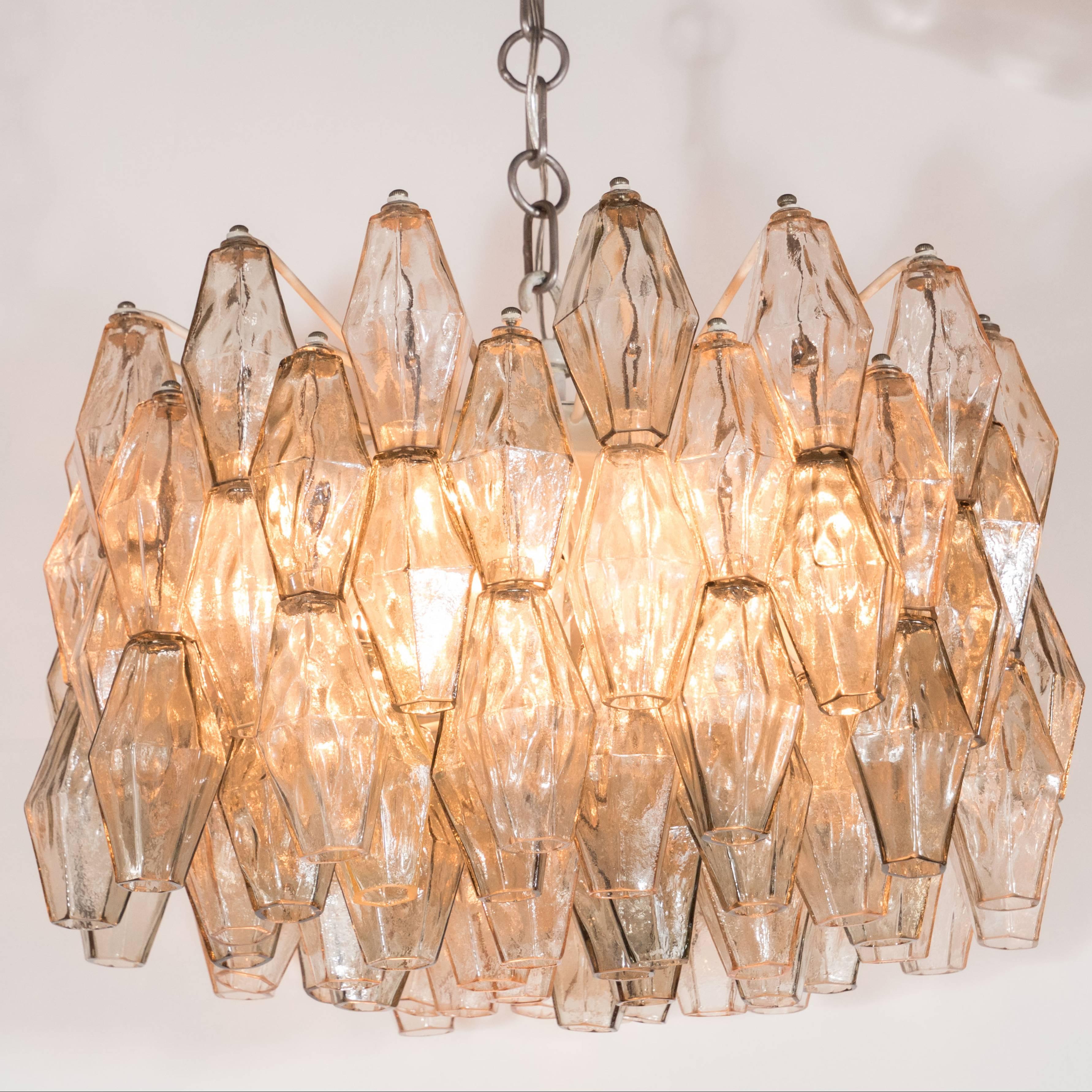 Mid-Century Modern Mid-Century Signed Venini Polyhedral Chandelier in Smoked Gold and Gray
