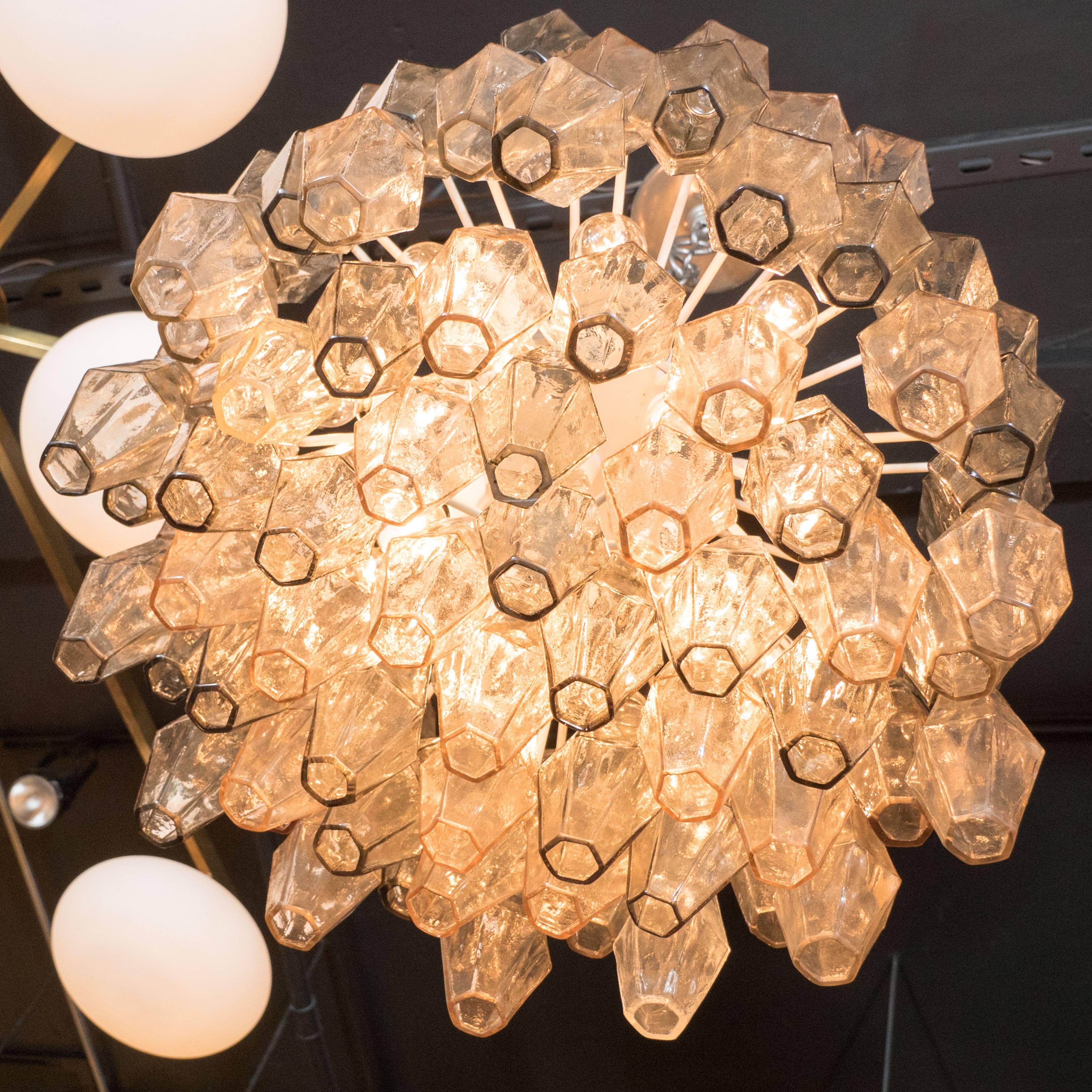 Mid-20th Century Mid-Century Signed Venini Polyhedral Chandelier in Smoked Gold and Gray