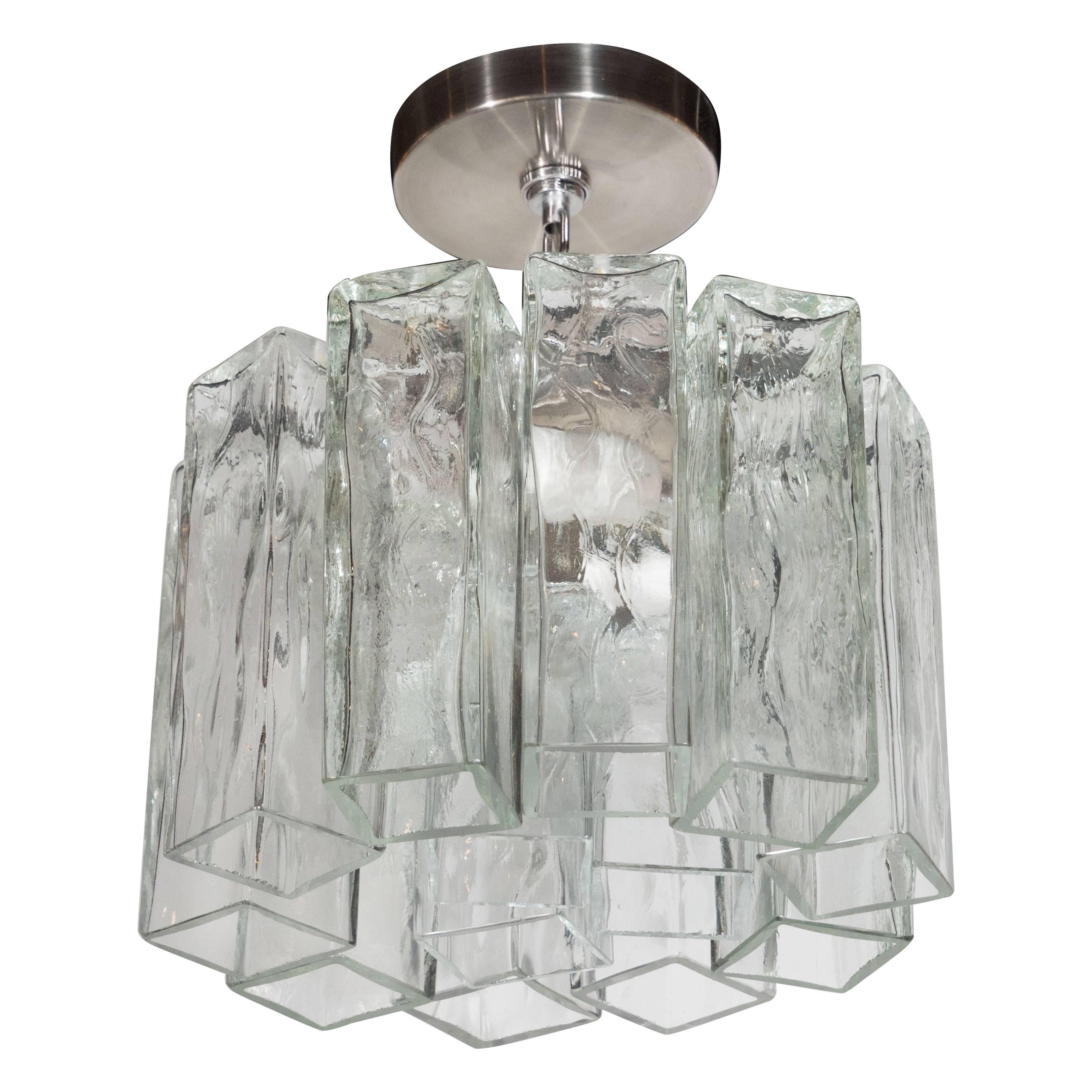 Mid-Century Pendant with Textured Glass Rectangular Tronchi Hanging Prisms
