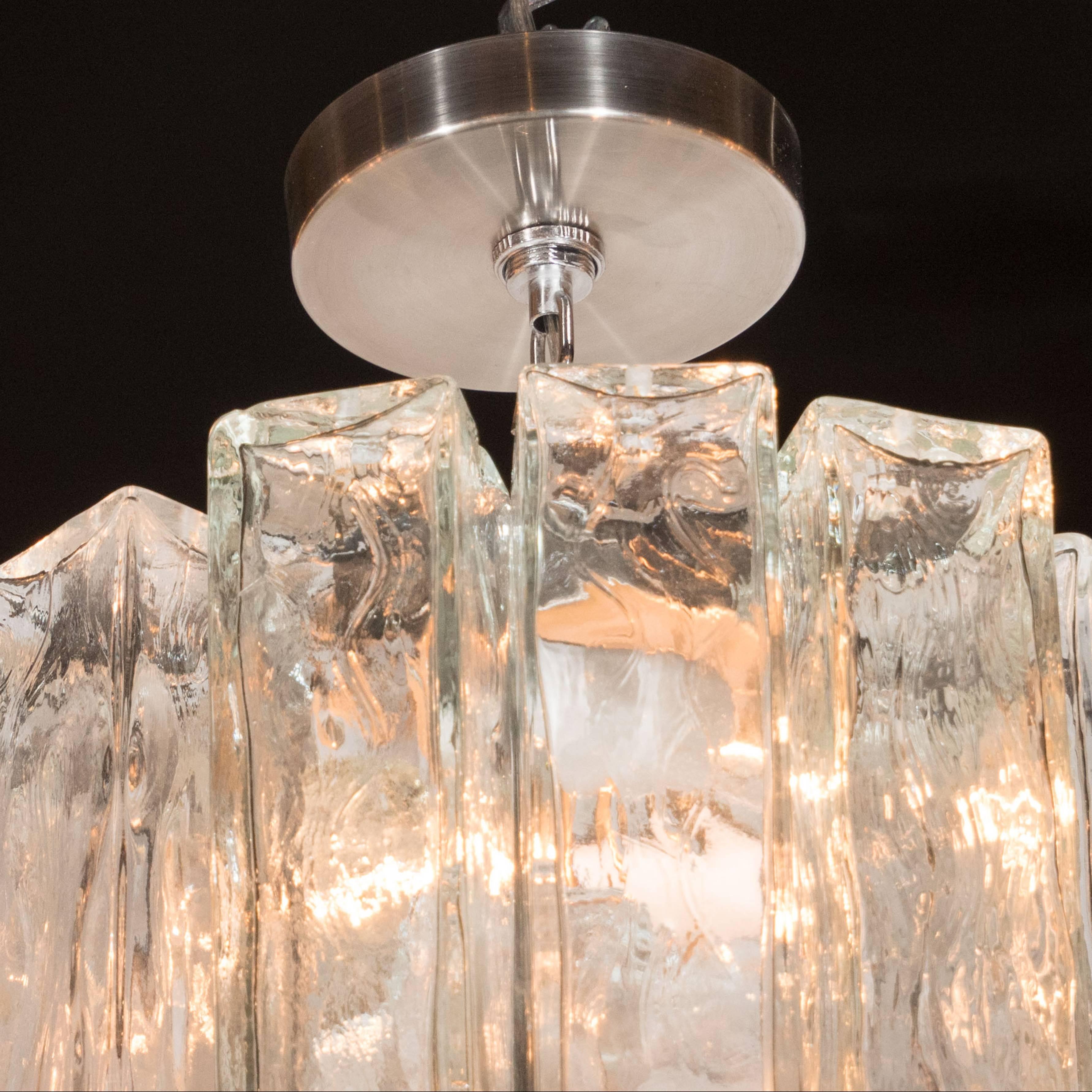 Mid-Century Modern Mid-Century Pendant with Textured Glass Rectangular Tronchi Hanging Prisms