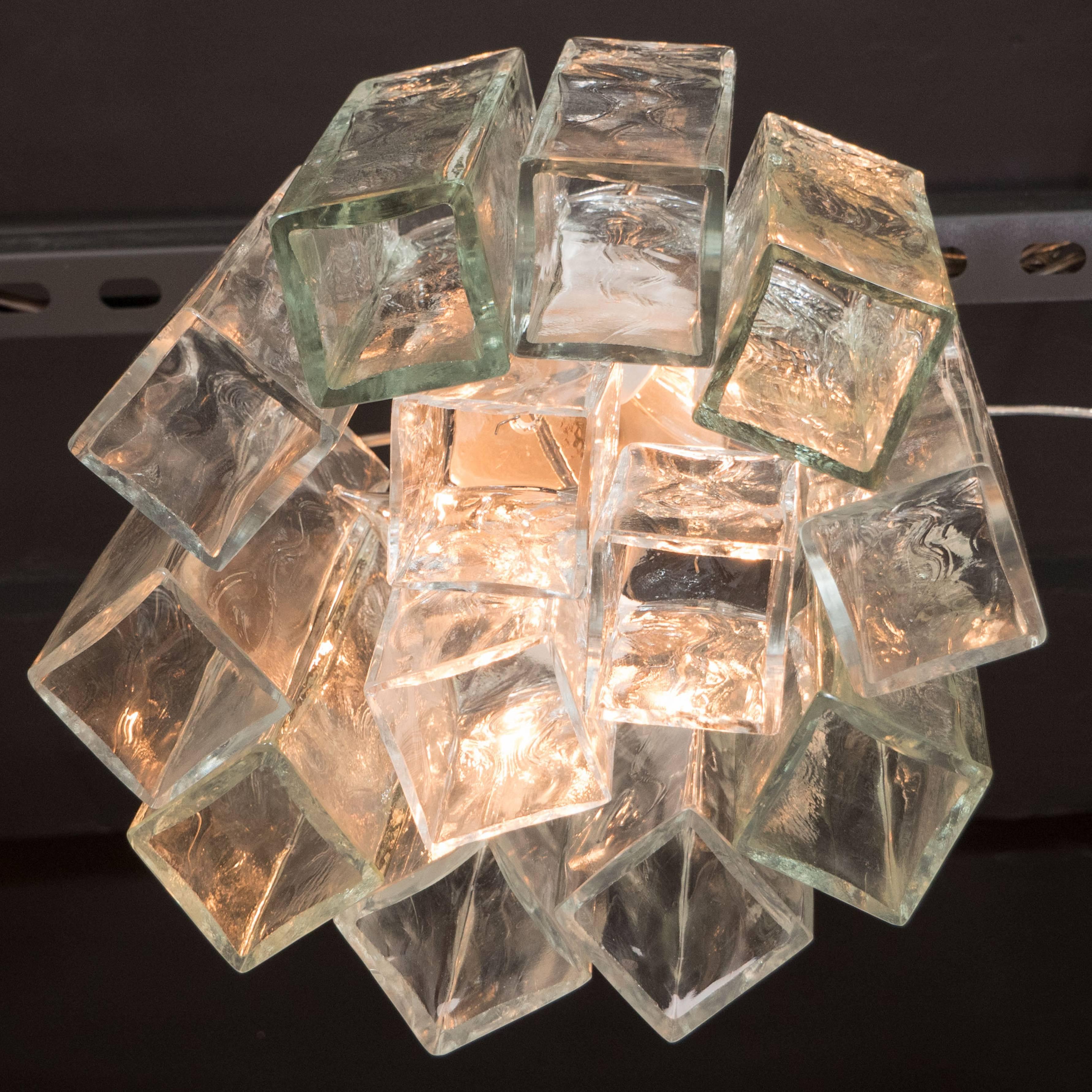 Mid-Century Pendant with Textured Glass Rectangular Tronchi Hanging Prisms In Excellent Condition In New York, NY