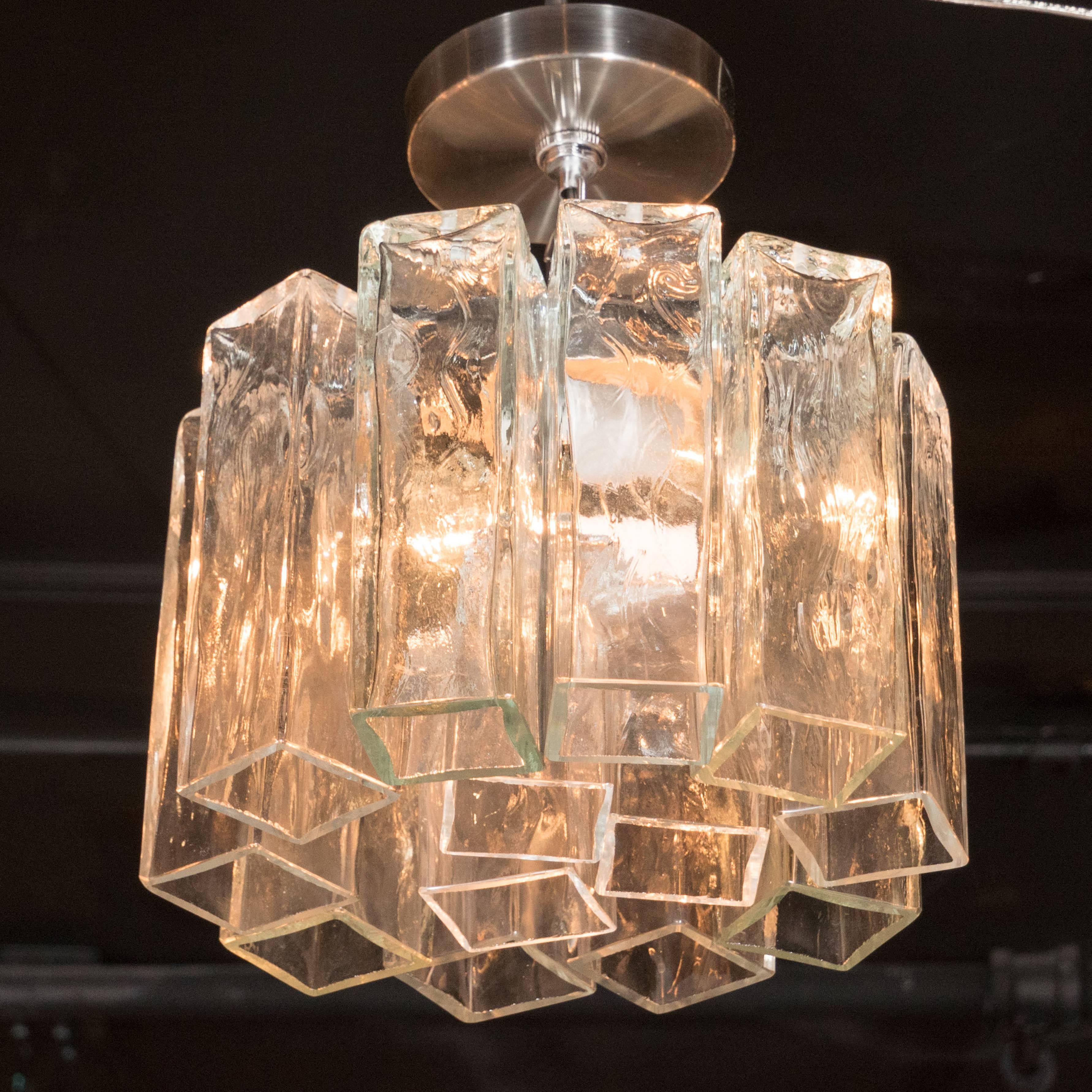 Late 20th Century Mid-Century Pendant with Textured Glass Rectangular Tronchi Hanging Prisms