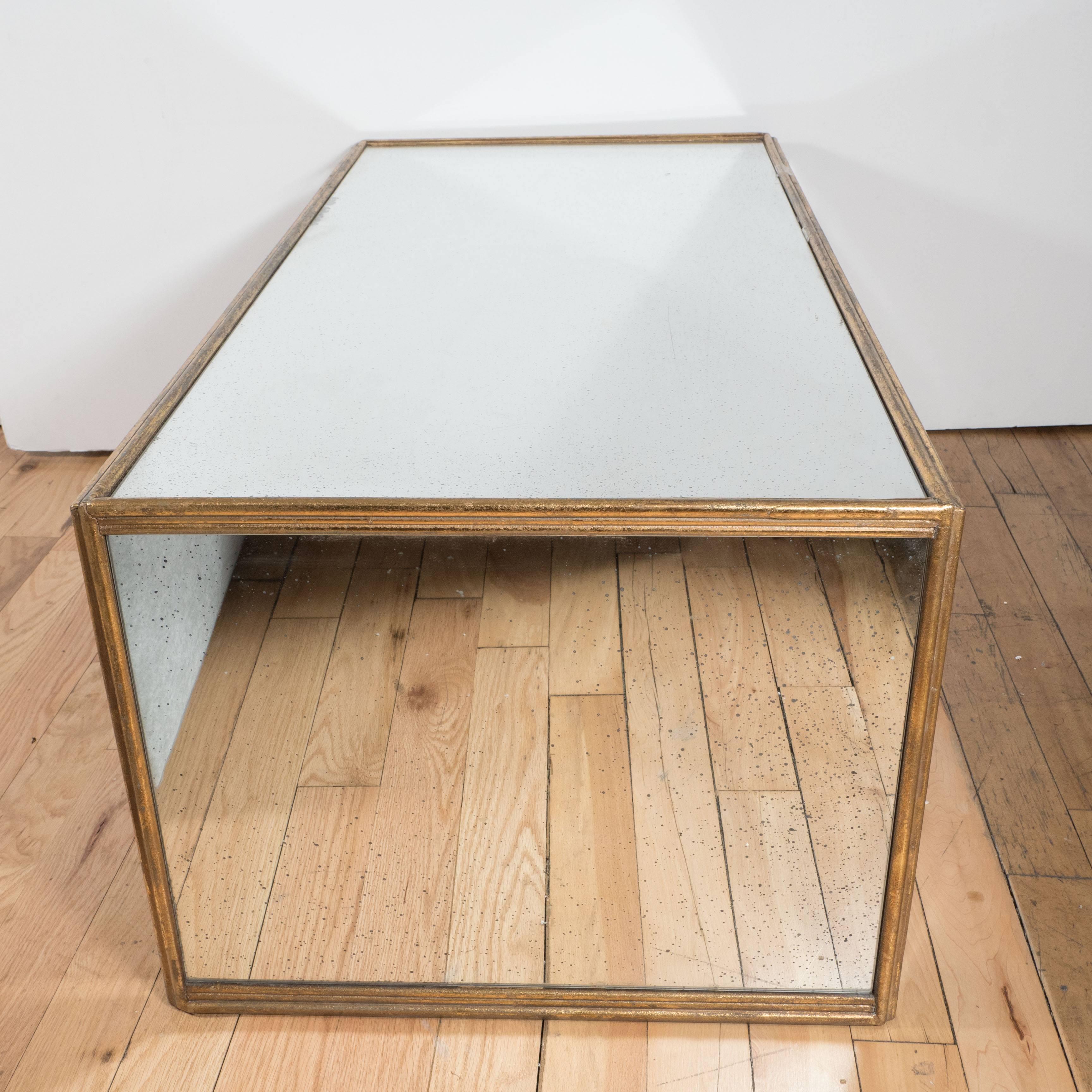 Mid-Century Modern Cocktail Table in Verre Églomisé and Giltwood, circa 1950 2