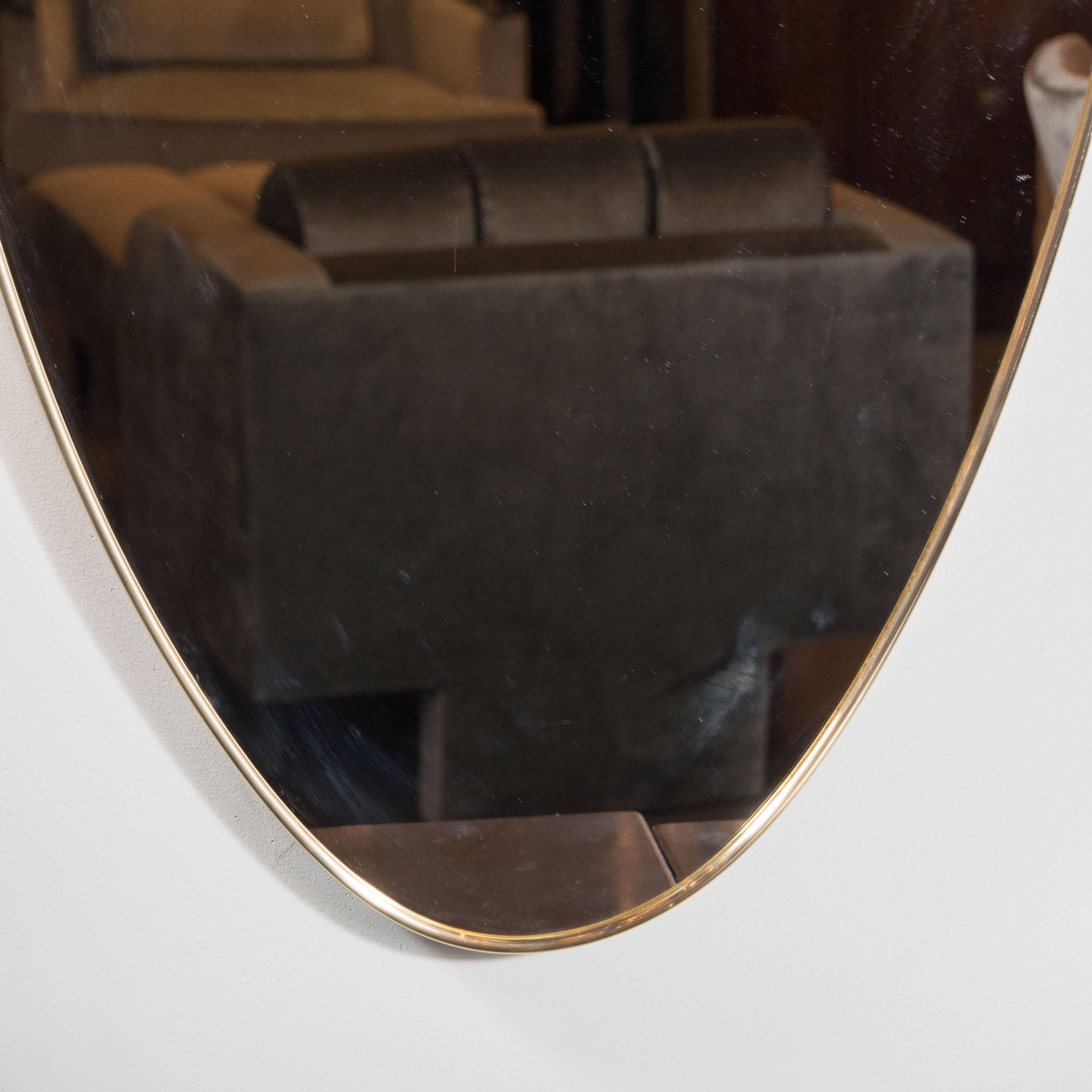 Mid-20th Century Gorgeous Italian Mid-Century Oval Wall Mirror with Polished Brass Frame