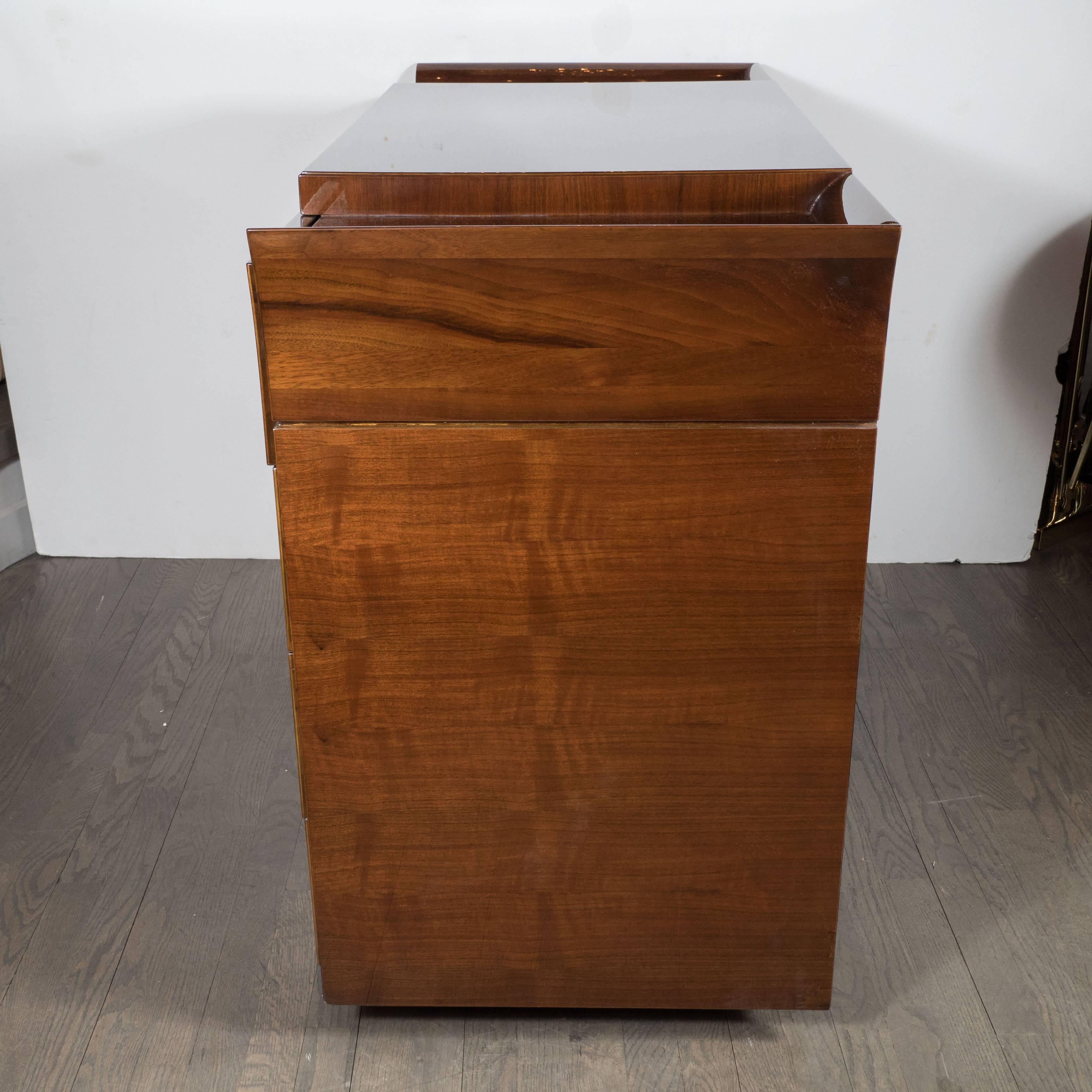 Art Deco Skyscraper Style Chest in Bookmatched  Burled Elm, Mahogany and Walnut In Excellent Condition In New York, NY