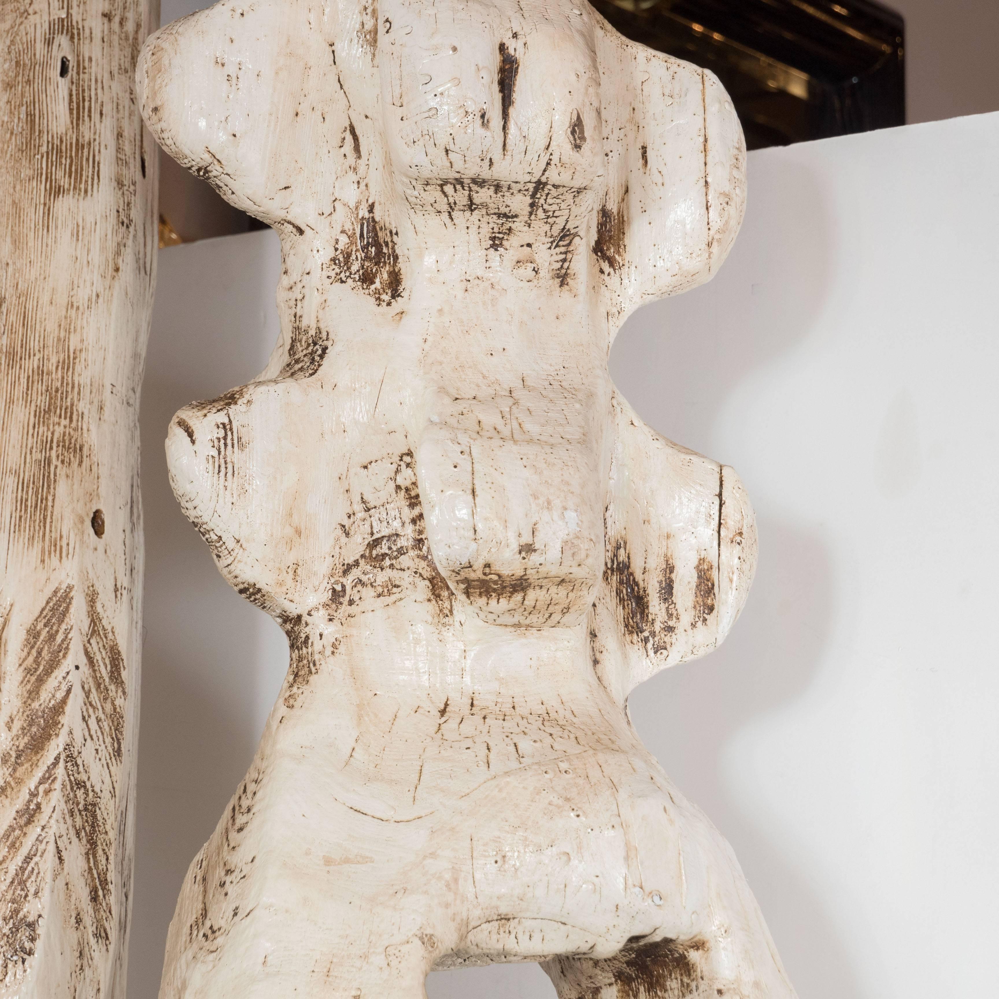 Organic Modern Monumental Pair of White Washed Hand Organic Sculpted Totems by Espen Eiborg