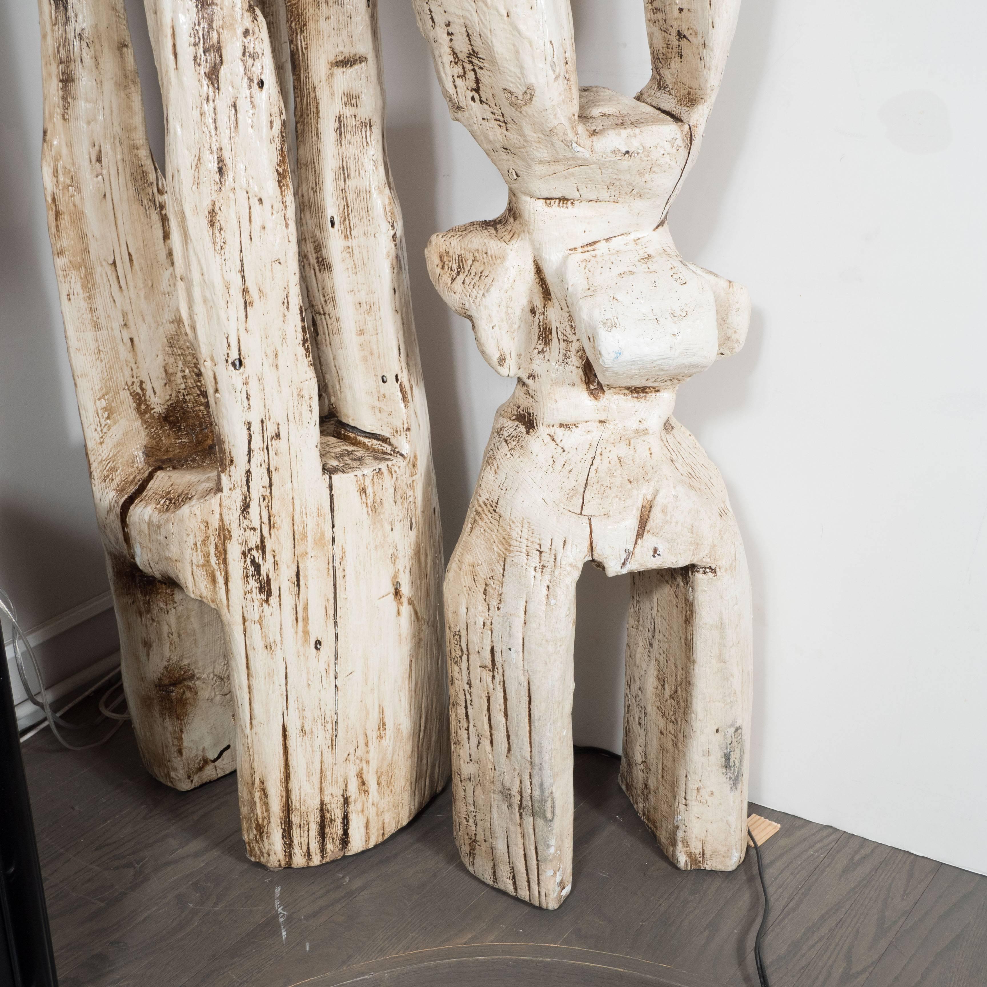 Norwegian Monumental Pair of White Washed Hand Organic Sculpted Totems by Espen Eiborg